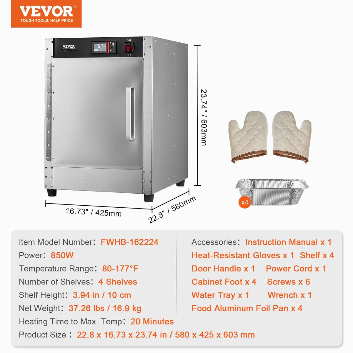 Hot Box Food Warmer, 4-Tier Concession Warmer with Water Tray, 4 Pans, Single-door and Adjustable Shelves, Stainless Steel Food Warmer Cabinet, Ideal for Storing Pizza, Chicken, Restaurant
