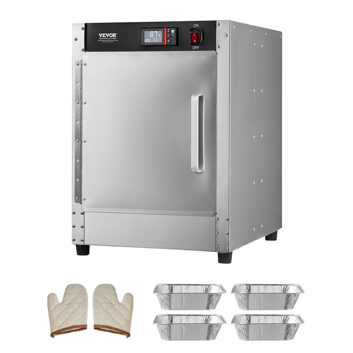 Hot Box Food Warmer, 4-Tier Concession Warmer with Water Tray, 4 Pans, Single-door and Adjustable Shelves, Stainless Steel Food Warmer Cabinet, Ideal for Storing Pizza, Chicken, Restaurant
