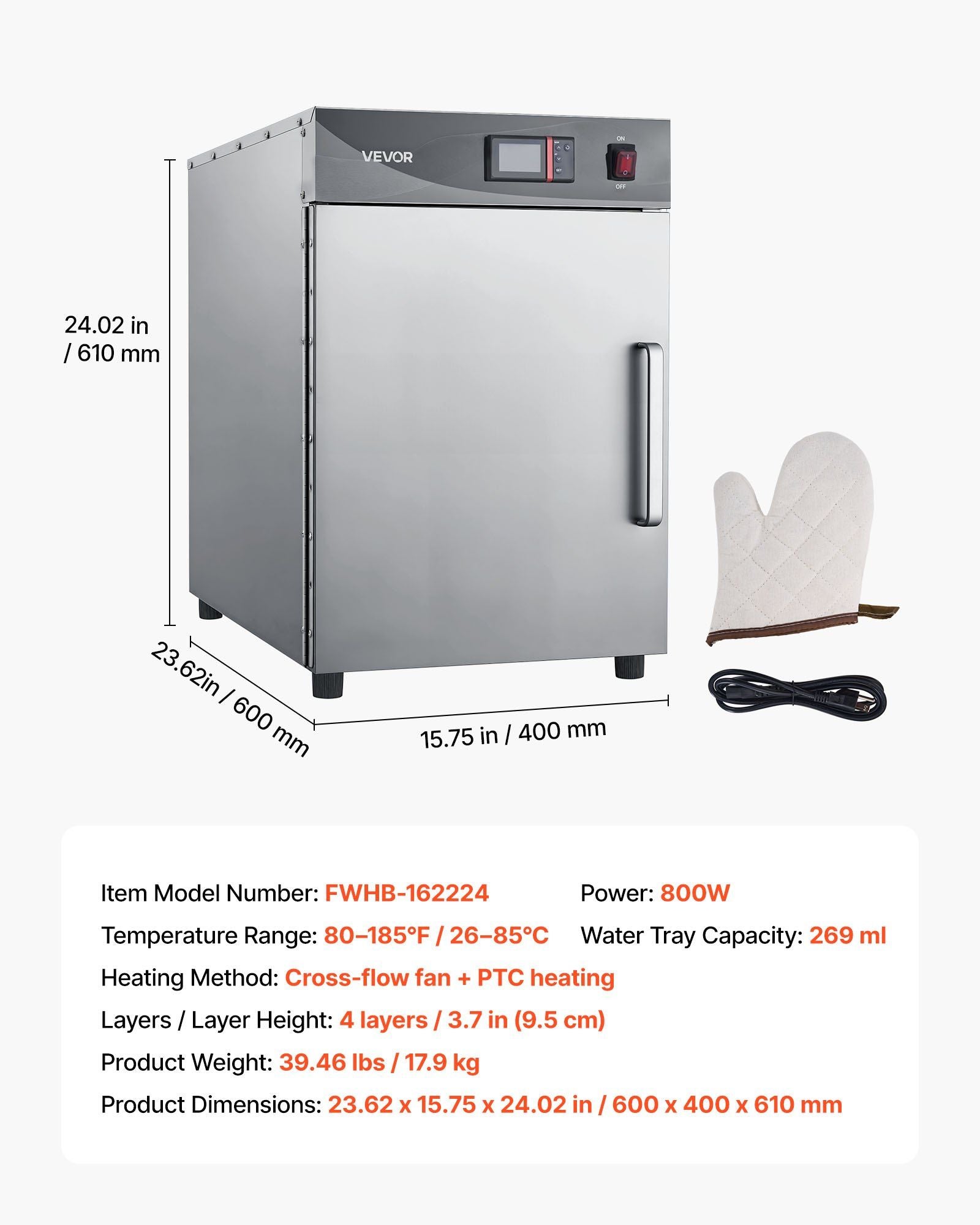 Electric Hot Box Food Warmer, 4-Tier Commercial Warming Cabinet with Water Tray, Single-Door and Adjustable Shelves, Stainless Steel Food Warmer Cabinet, for Restaurant, Kitchen, Pizza, Chicken