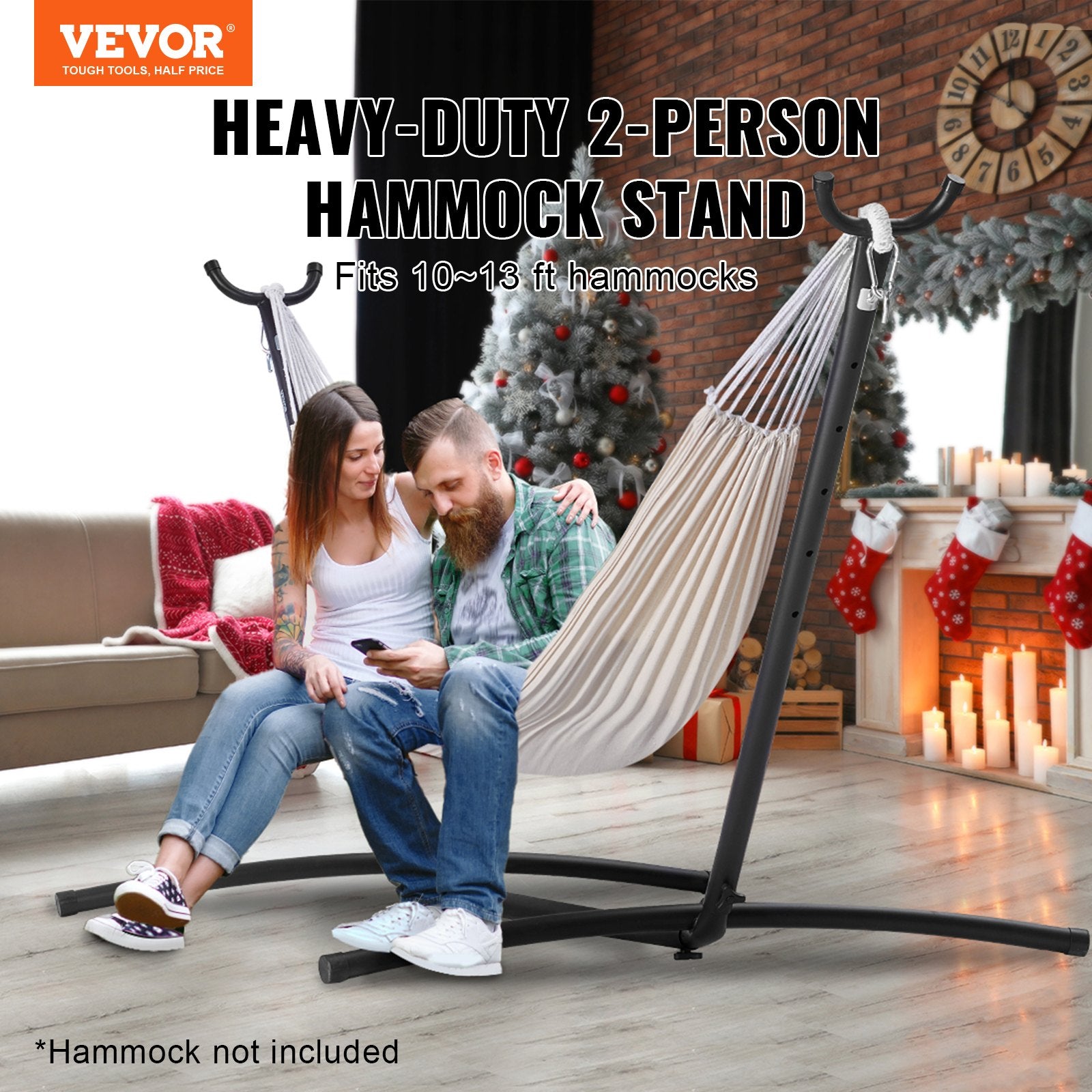 VEVOR Portable Hammock Stand, 450lbs Capacity Steel Hammock Stand for 2 Person, Heavy Duty Adjustable Hooks Hammock Frame Fits 10-13 ft Hammocks, Space Saving with Carrying Bag for Outdoor or Indoor