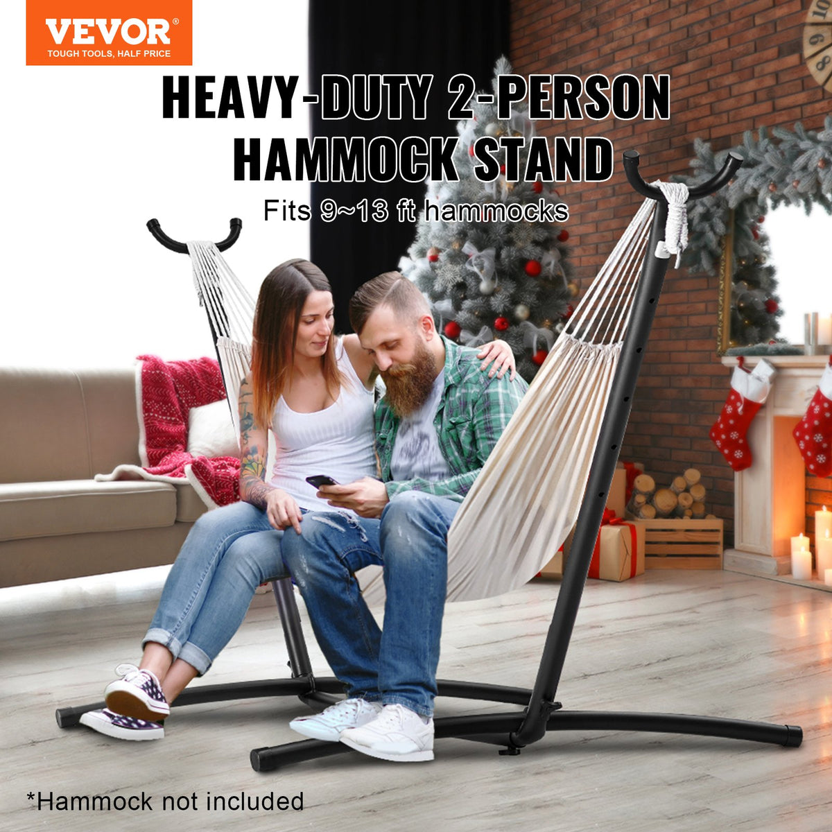 VEVOR Portable Hammock Stand, 450lbs Capacity Steel Hammock Stand for 2 Person, Heavy Duty Adjustable Hooks Hammock Frame Fits 9.5-12.6 ft Hammocks, Space Saving with Carrying Bag for Outdoor or Indoor