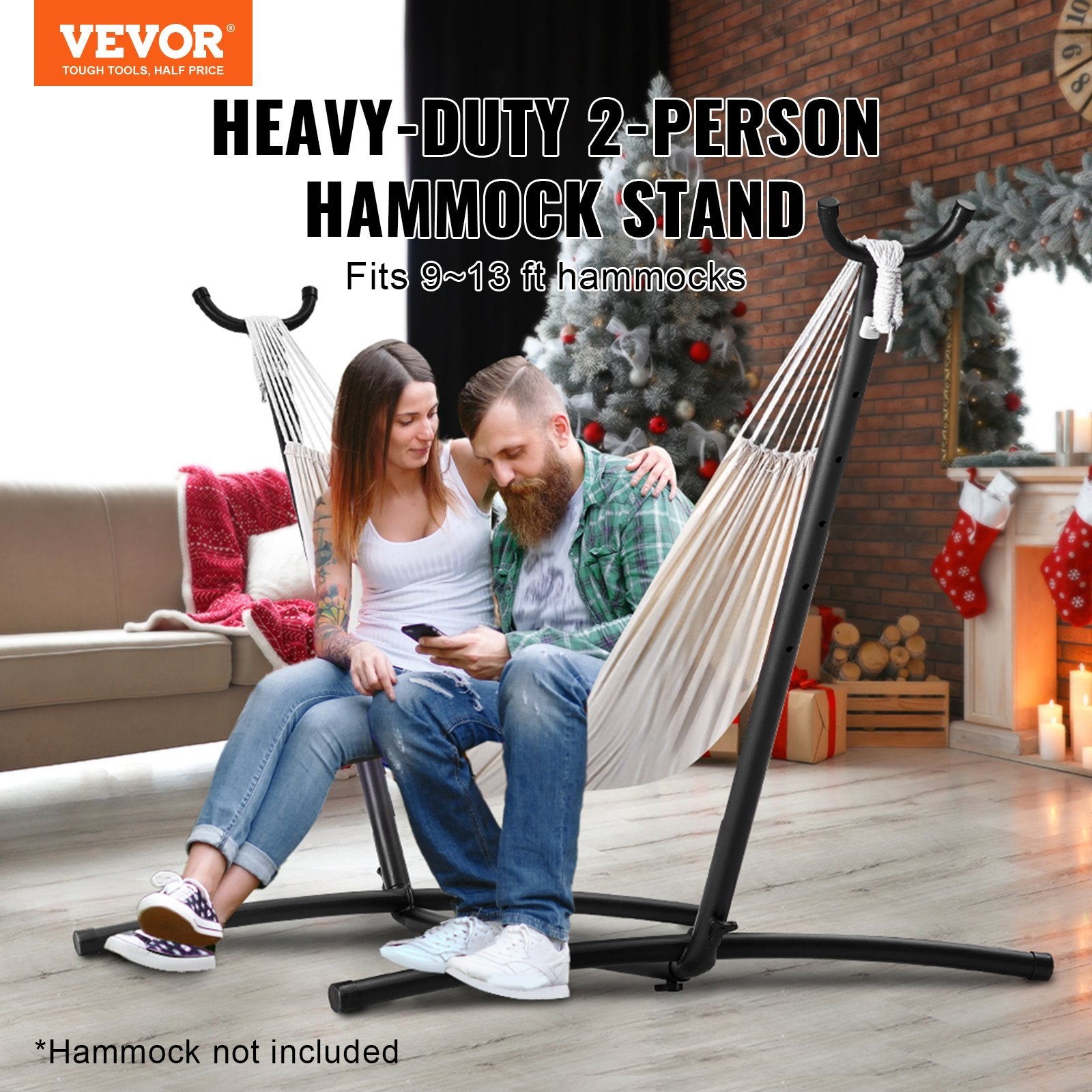 VEVOR Portable Hammock Stand, 450lbs Capacity Steel Hammock Stand for 2 Person, Heavy Duty Adjustable Hooks Hammock Frame Fits 9.5-12.6 ft Hammocks, Space Saving with Carrying Bag for Outdoor or Indoor
