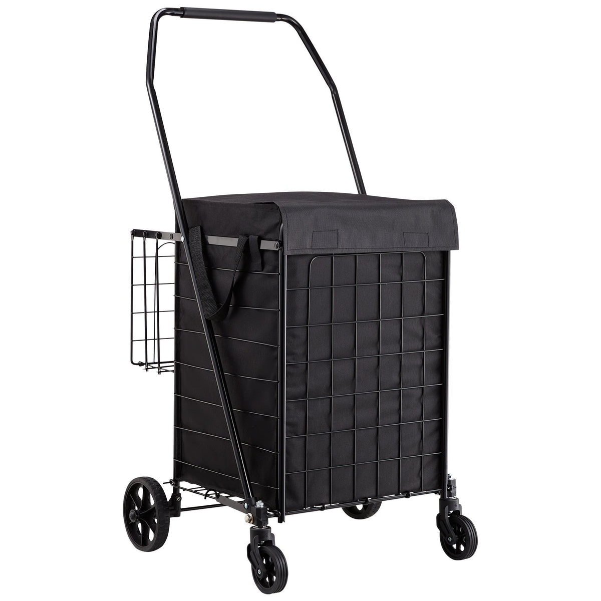 VEVOR Shopping Cart, Folding Grocery Utility Cart with Dual Baskets, Waterproof Liner &amp; Wheels, 45 KG Large Load Capacity, Heavy Duty Laundry Basket for Laundry, Shopping, Camping, Grocery, Luggage