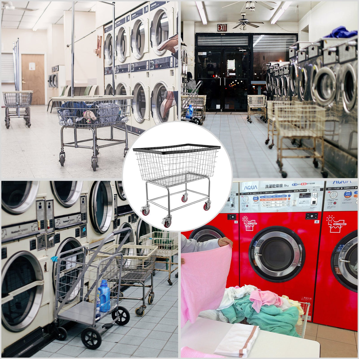 VEVOR Wire Laundry Cart Wire Laundry Basket 4.5 Bushel Heavy Duty w/ 5'' Wheels