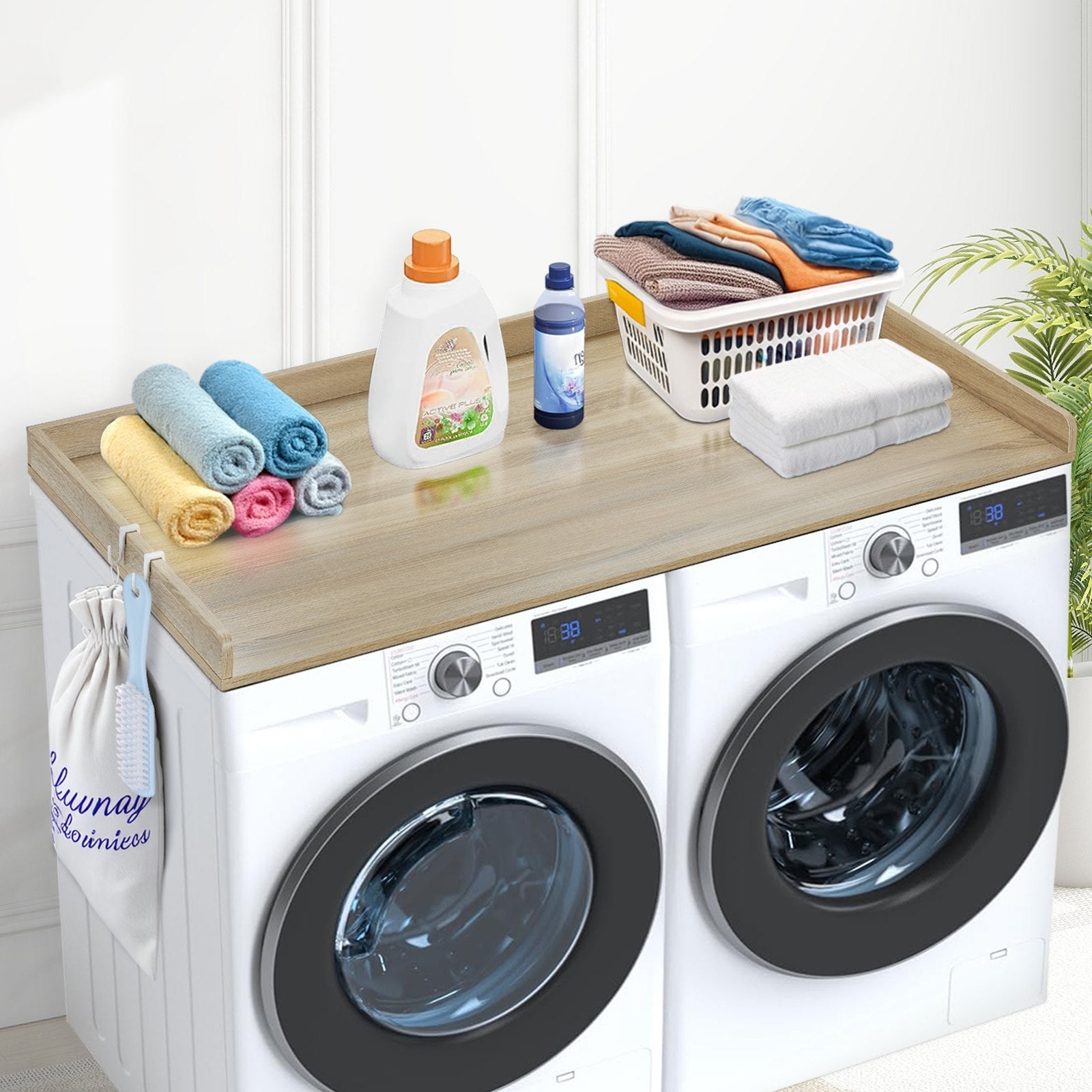 VEVOR Washer Dryer Countertop, 54" x 27" Wooden Washer and Dryer Countertop, Water-Resistant Laundry Machine Topper Cover with Anti-Slip Pads, for Laundry Room Organization and Storage, Oak