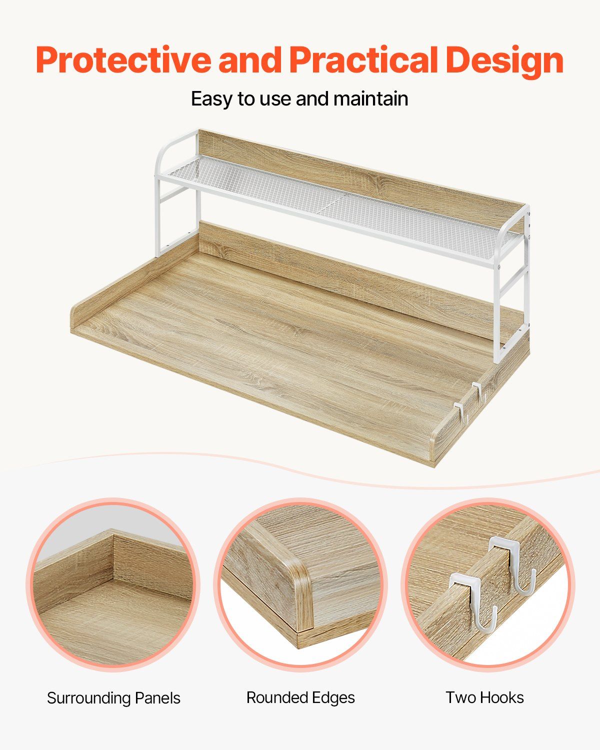 Washer Dryer Countertop with 2-Tier Shelf, 54" x 27" Wooden Washer and Dryer Countertop with Anti-Slip Pads, Water-Resistant Laundry Topper Cover for Laundry Room Organization and Storage, Oak