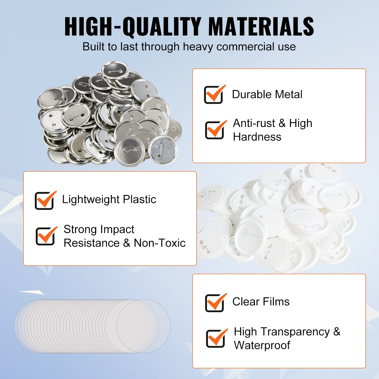 VEVOR 2.25" 58mm Button Badge Parts Supplies for Button Maker Machine 500 Sets