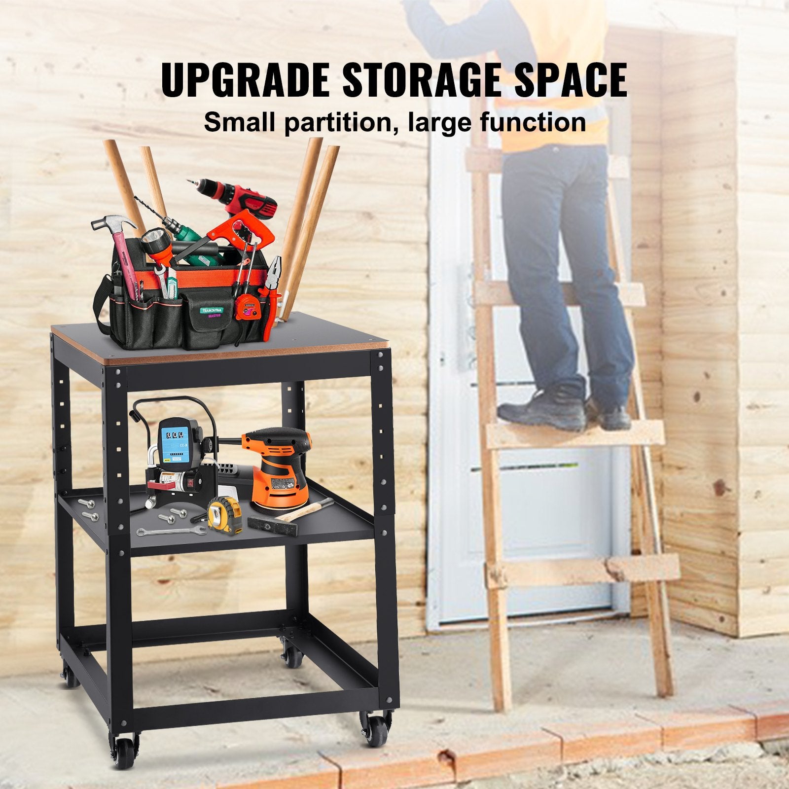 VEVOR Planer Stand, 100 lbs / 45 kg heavy loads, Three-Gear Height Adjustable Thickness Planer Table,with 4 Stable Casters & Storage Space, for most planers, saws, bench-top machines, power tools