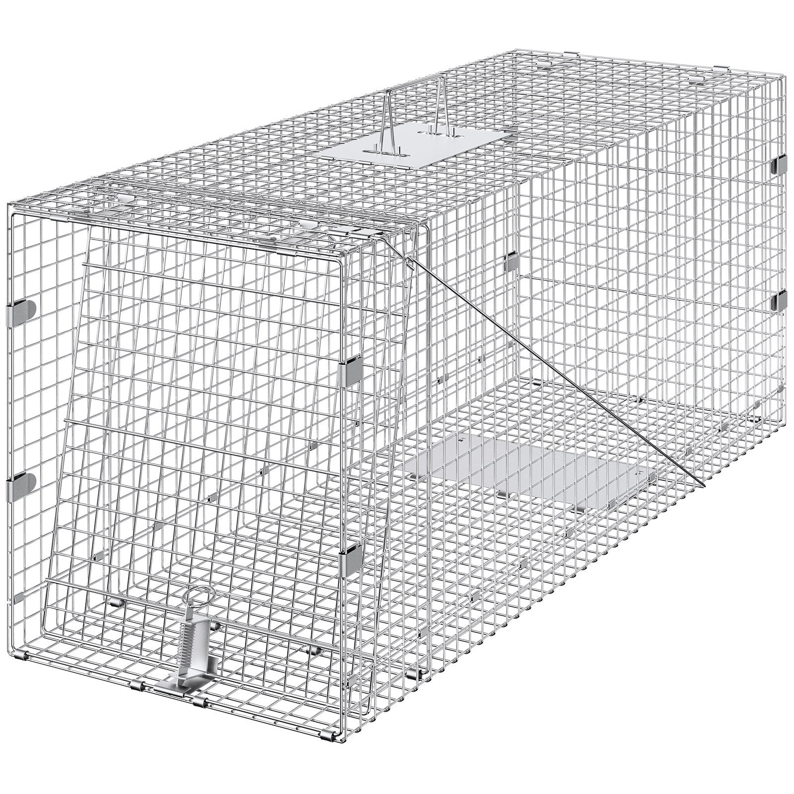 VEVOR Live Animal Cage Trap, 50" x 20" x 26" Humane Cat Trap Galvanized Iron, Folding Animal Trap with Handle for Stray Dogs, Armadillos, Raccoons, Marmots, Foxes