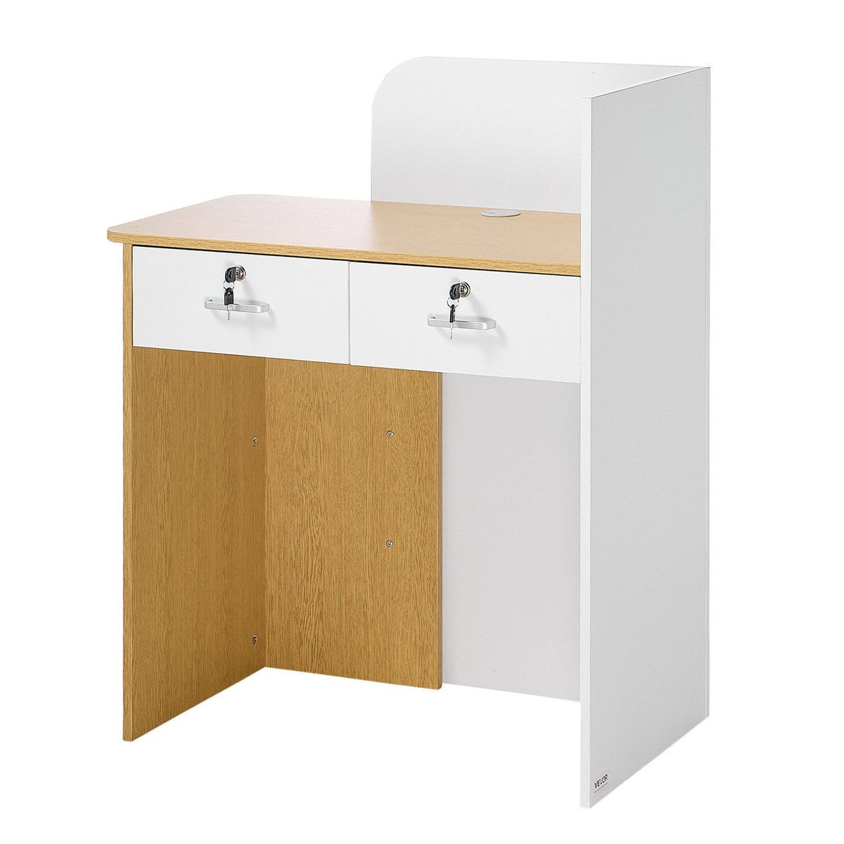 Reception Desk, 80 cm Rectangular Front Counter Table, Modern Office Reception Desk with LED Light, 2 Drawers &amp; Power Outlets, Retail Counter Table for Checkout, Lobby, Beauty Salon, Office