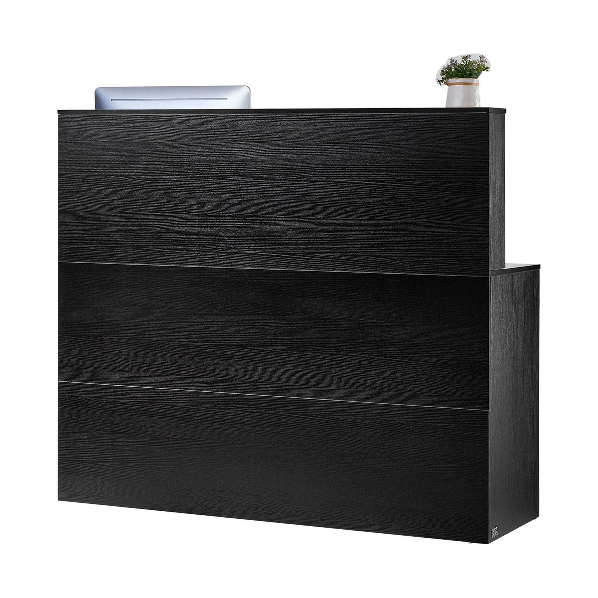 Reception Desk, 1400 x 800 x 1200 mm L-Shaped Front Counter Table, Office Reception Counter with Drawer Keyboard Tray and Storage Cabinet, for Checkout, Lobby, Beauty Salon &amp; Office, Black