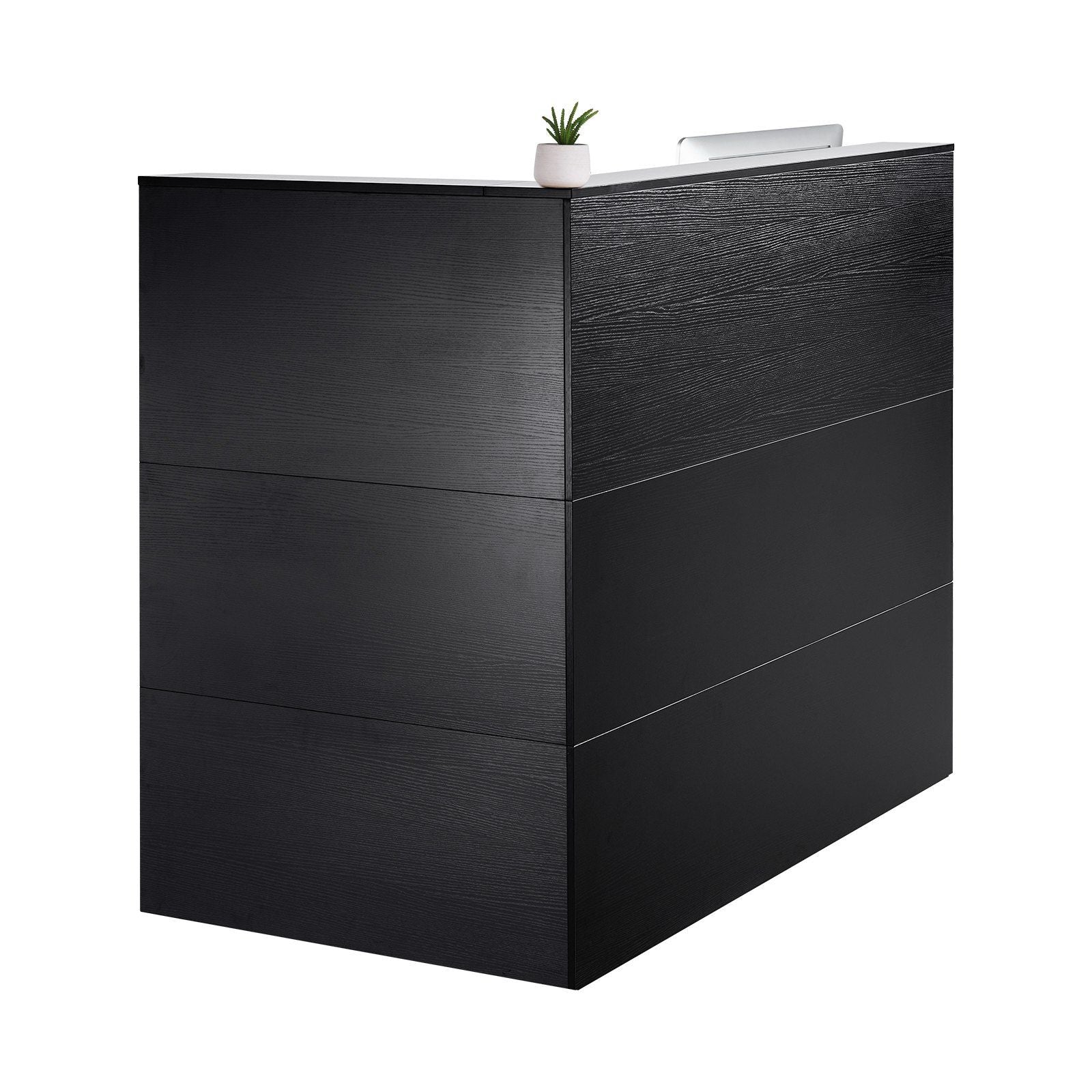 Reception Desk, 1400 x 800 x 1200 mm L-Shaped Front Counter Table, Office Reception Counter with Drawer Keyboard Tray and Storage Cabinet, for Checkout, Lobby, Beauty Salon & Office, Black