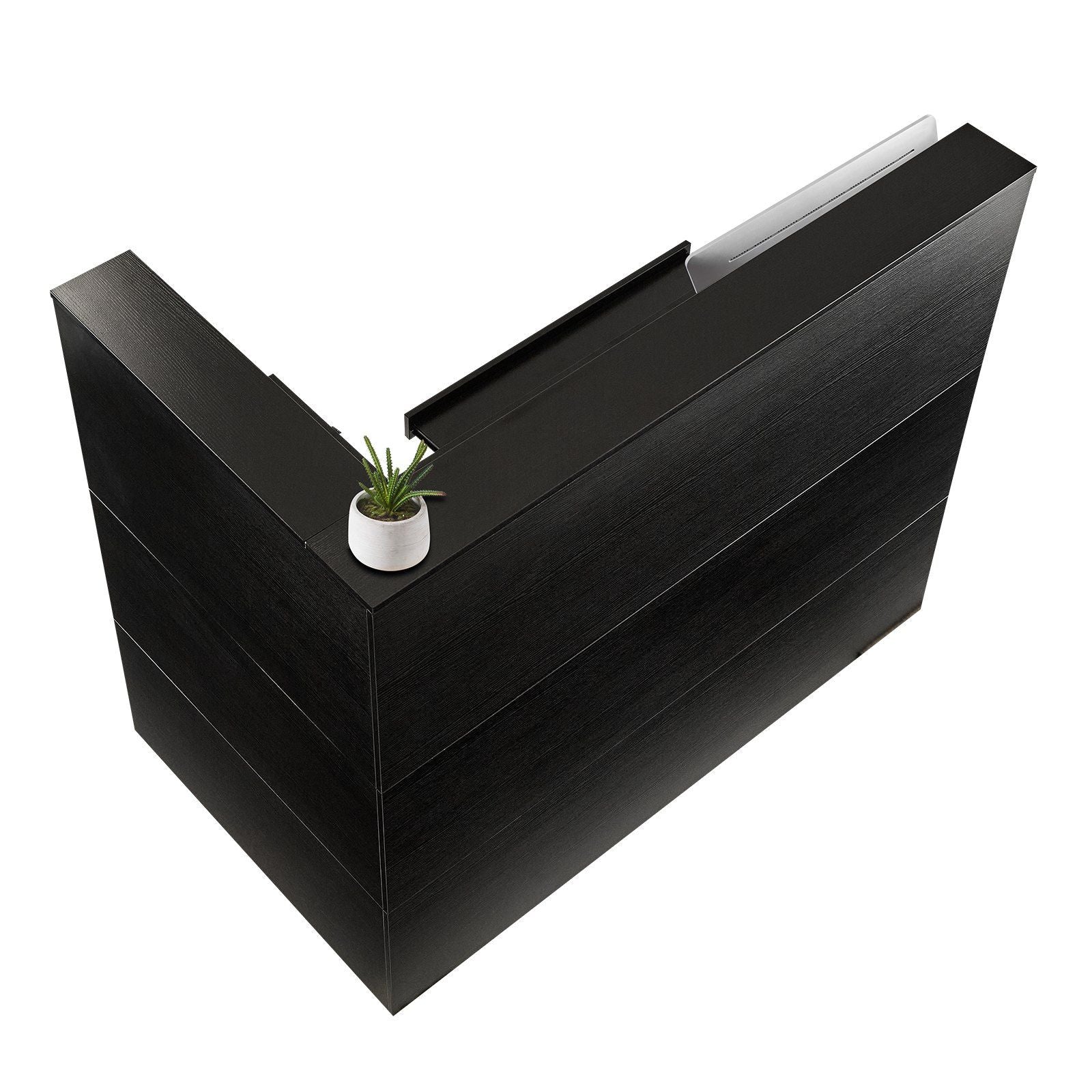Reception Desk, 1400 x 800 x 1200 mm L-Shaped Front Counter Table, Office Reception Counter with Drawer Keyboard Tray and Storage Cabinet, for Checkout, Lobby, Beauty Salon & Office, Black