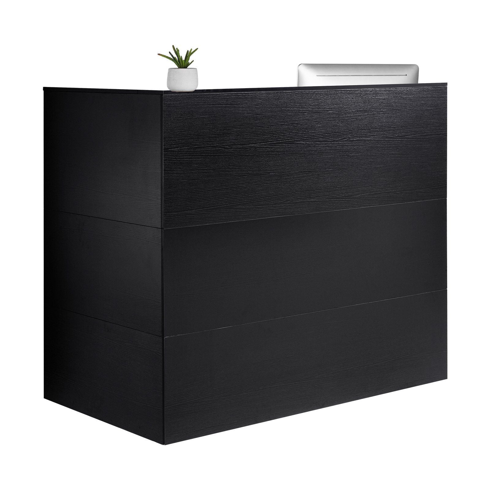 Reception Desk, 1400 x 800 x 1200 mm L-Shaped Front Counter Table, Office Reception Counter with Drawer Keyboard Tray and Storage Cabinet, for Checkout, Lobby, Beauty Salon & Office, Black