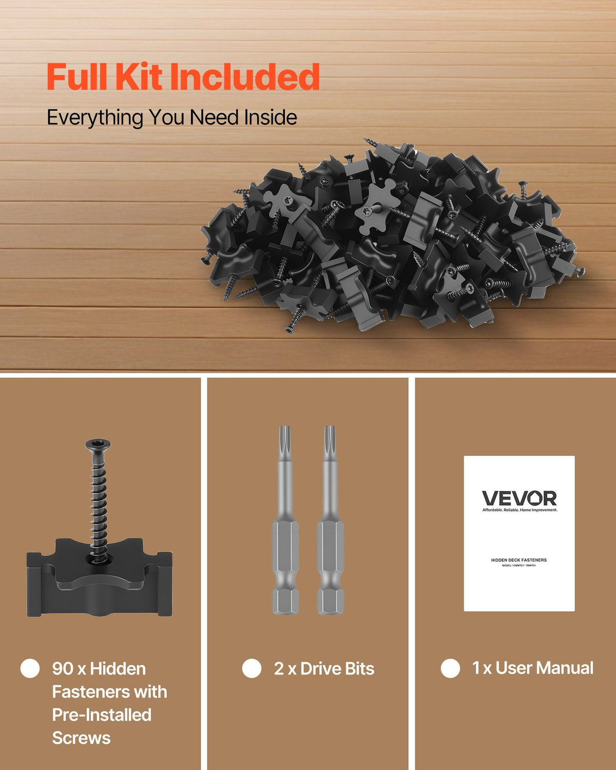 90PCS Hidden Deck Fasteners for Composite Decking Board, Universal Composite T Clips & Plastic Hidden Fasteners with Metal Screws,Polypropylene PP Clips Works with 6.5 mm Gaps, Black