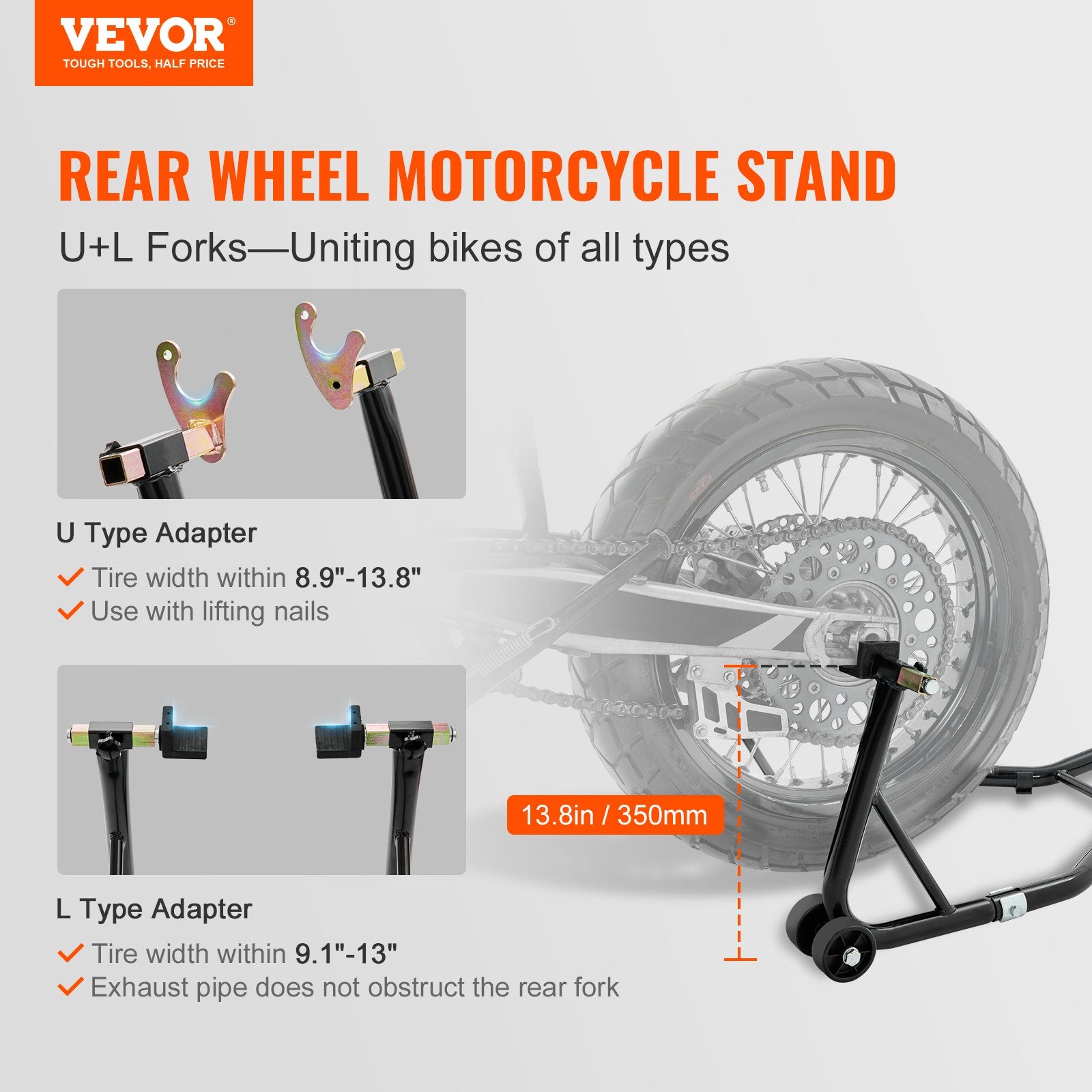 VEVOR Motorcycle Bike Stand Rear 850 LBS Forklift Spoolift Paddock Swingarm Lift