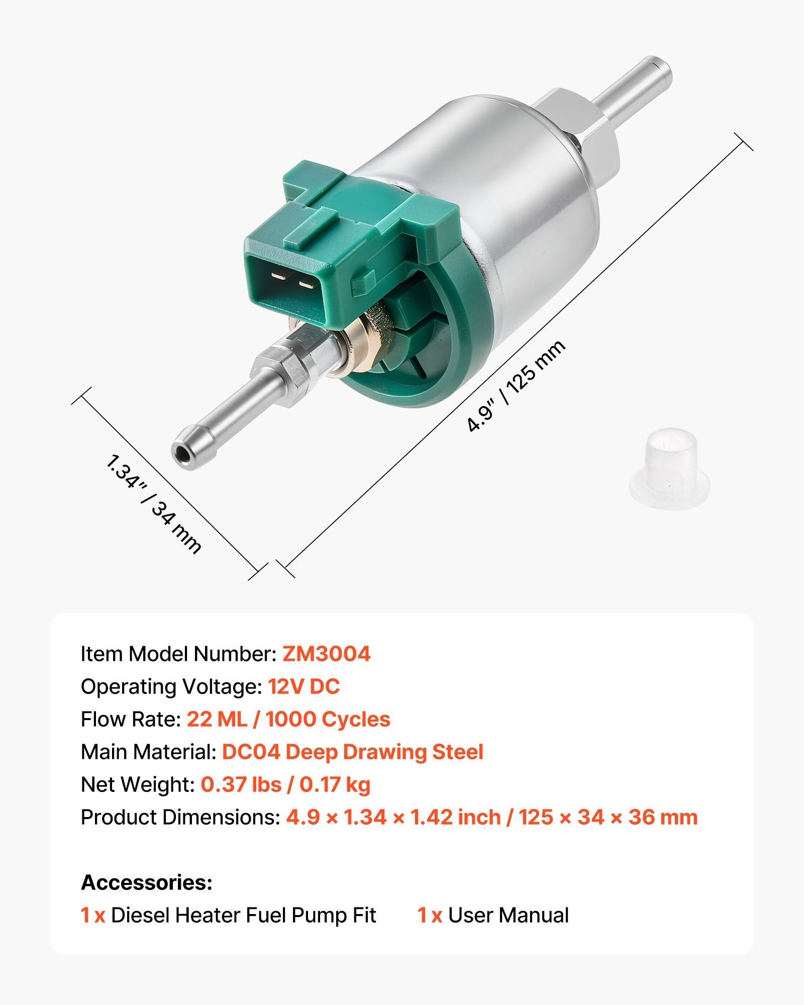 Diesel Heater Fuel Pump, 12V DC Car Air Heater Diesel Fuel Dosing Pump, 22ML Aluminum Air Diesels Parking Heaters Pumps Fits for 2KW 5KW 8KW Diesels Heaters, Quiet Design, Pulse Technology
