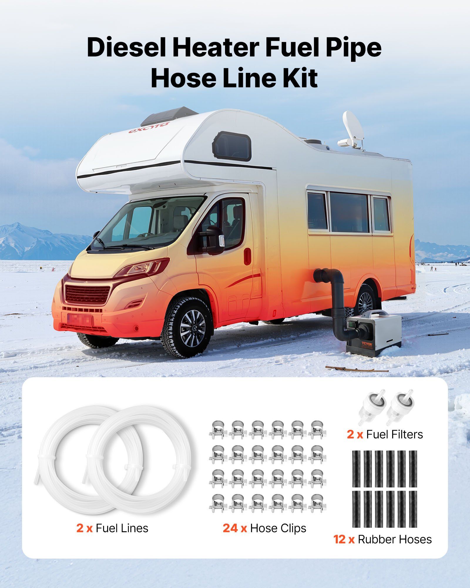 Fuel Pipe Hose Line Kit, 5000mm Diesel Heater Fuel Line Kit, Replaceable Parking Heater Fuels Lines Kits with Lines Filters Clips & Hoses, Tank Diesel Heater Accessories for 2KW 5KW 8KW Heaters