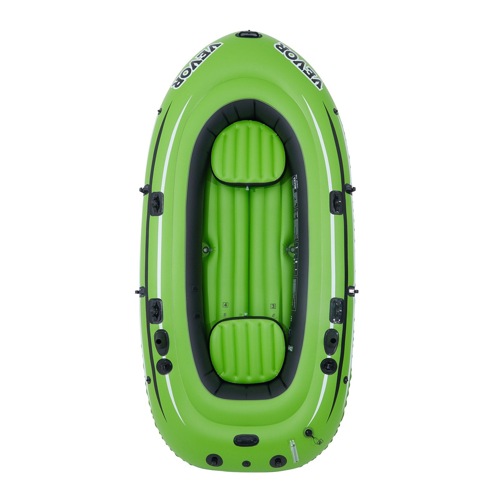 VEVOR Inflatable Boat, 4-Person Inflatable Fishing Boat, Strong PVC Portable Boat Raft Kayak, 1158mm Aluminum Oars, High-Output Pump, Fishing Rod Holders, and 2 Seats, 1100 lb Capacity for Adults Kids