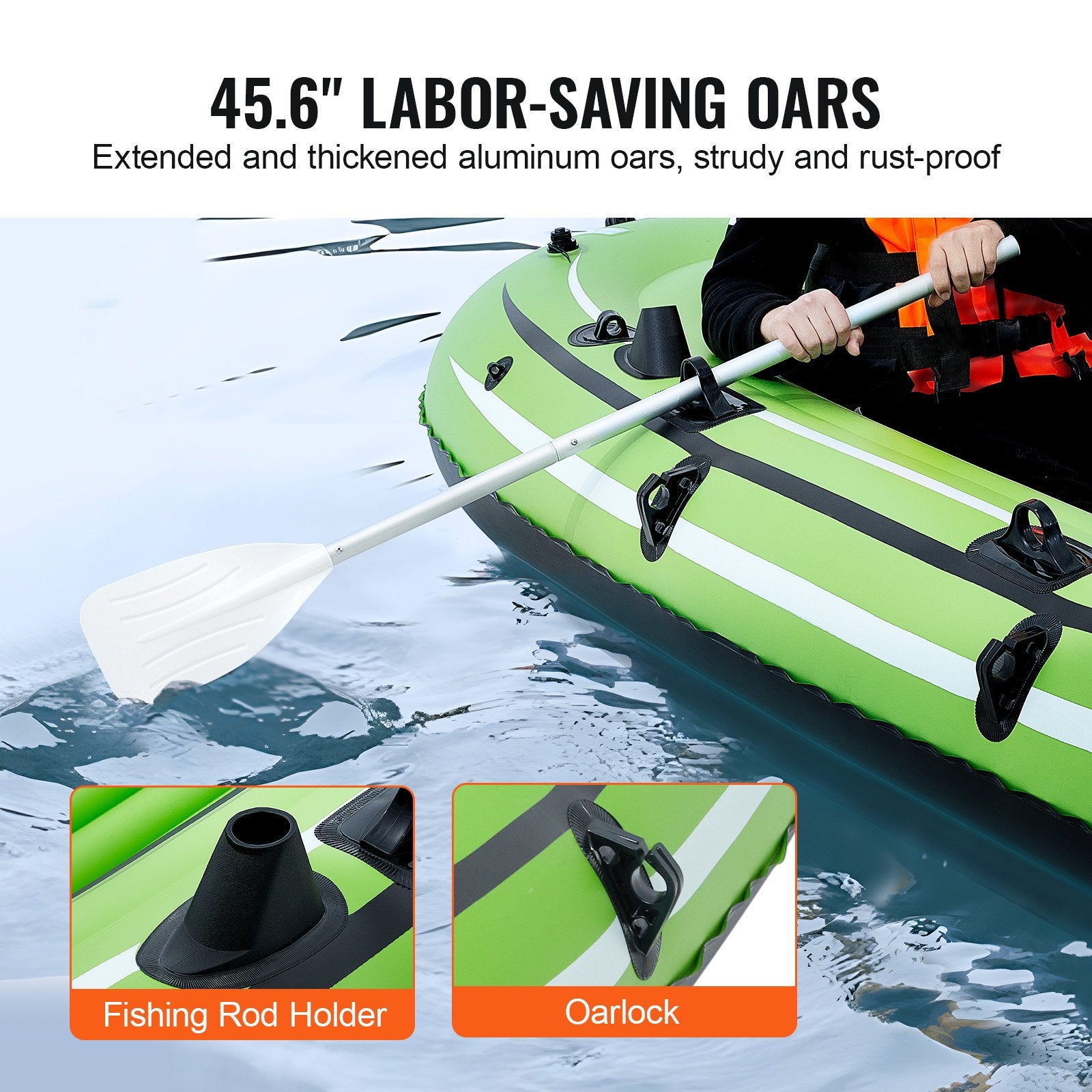 VEVOR Inflatable Boat, 5-Person Inflatable Fishing Boat, PVC Portable Boat Raft Kayak, 1158 mm Aluminum Oars, High-Output Pump, Fishing Rod Holders, and 2 Seats, 1100 lb Capacity for Adults, Kids
