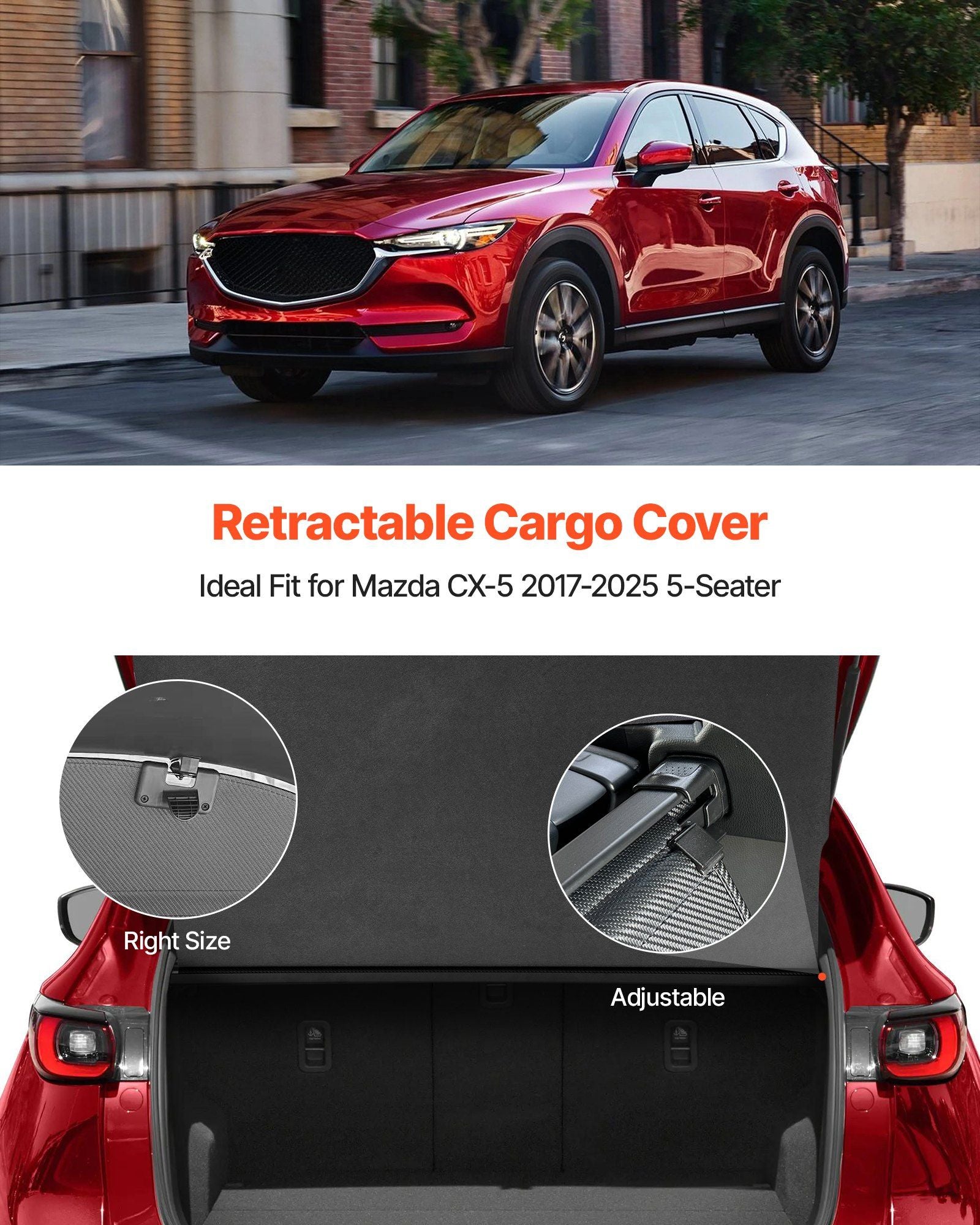 Retractable Cargo Cover, Upgraded Carbon Fiber Texture Trunk Cover, Anti-Peeping Luggage Privacy Shield, Easy Installation Security Shade Car Accessories, for Mazda CX-5 2017-2025 5-Seater