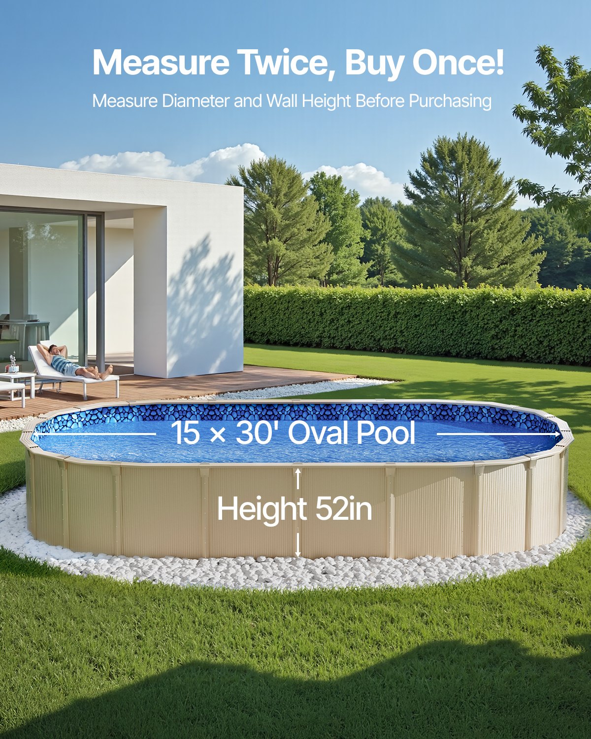 VEVOR Oval Pool Liner 15x30ft Unibead Style Pool Liner 52in Wall Height