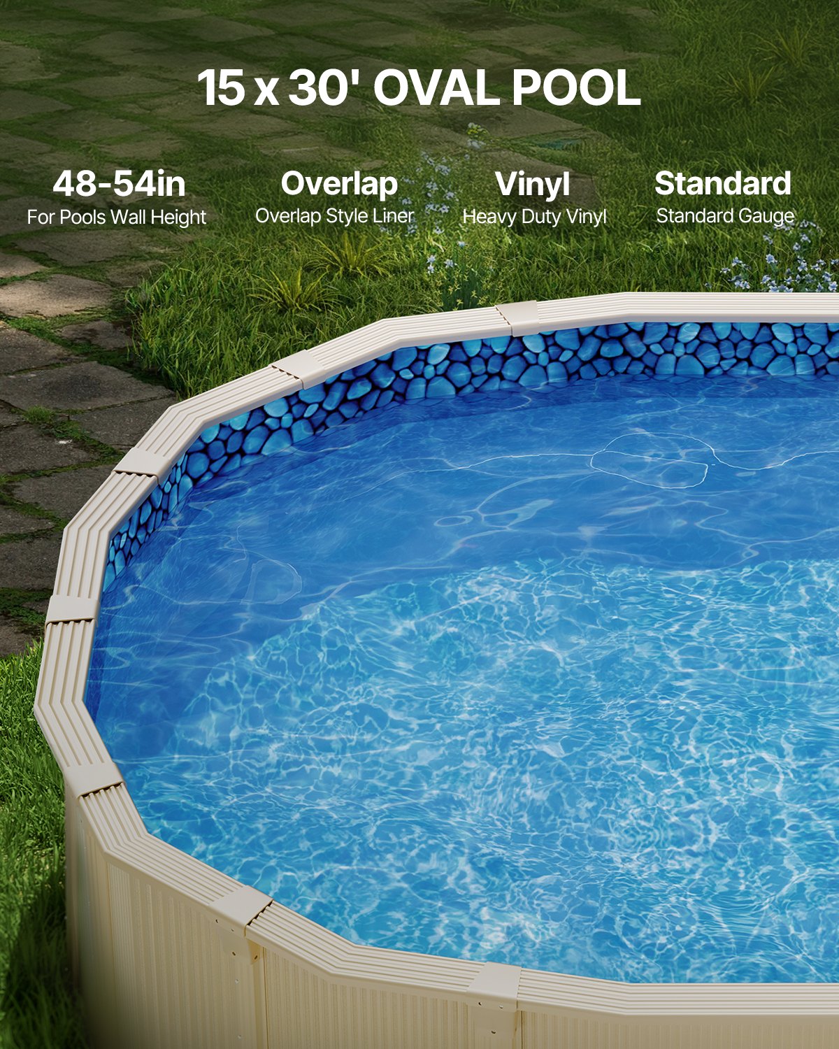 VEVOR Oval Pool Liner 15x30ft Overlap Style Pool Liner 54in Wall Height