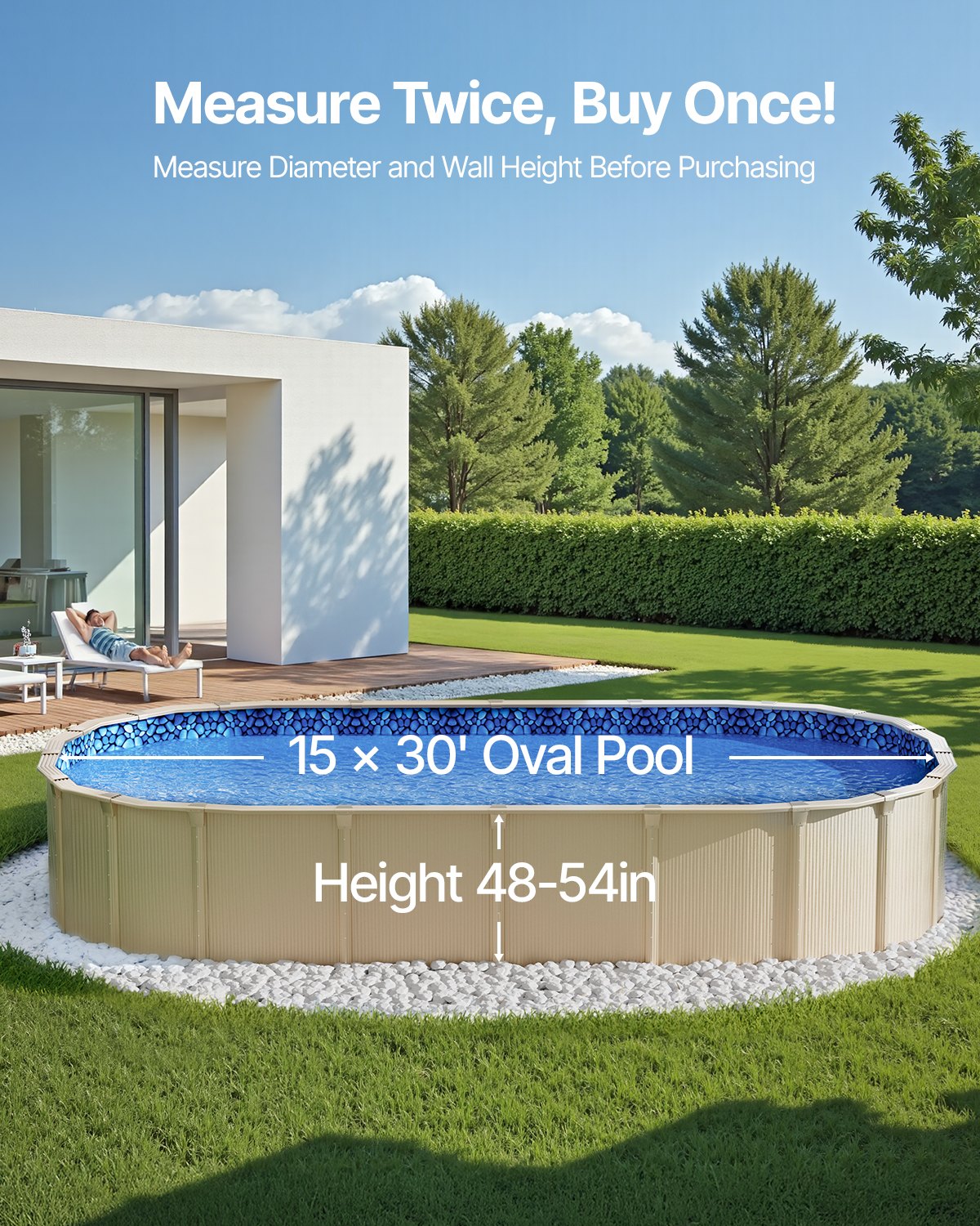 VEVOR Oval Pool Liner 15x30ft Overlap Style Pool Liner 54in Wall Height