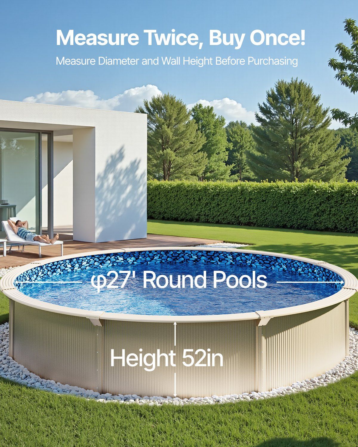 27-ft Round Above Ground Pool Liner, Unibead Pool Liners, Standard Gauge, 52inch Wall Height, Designed for Steel Sided Above-Ground Swimming Pools