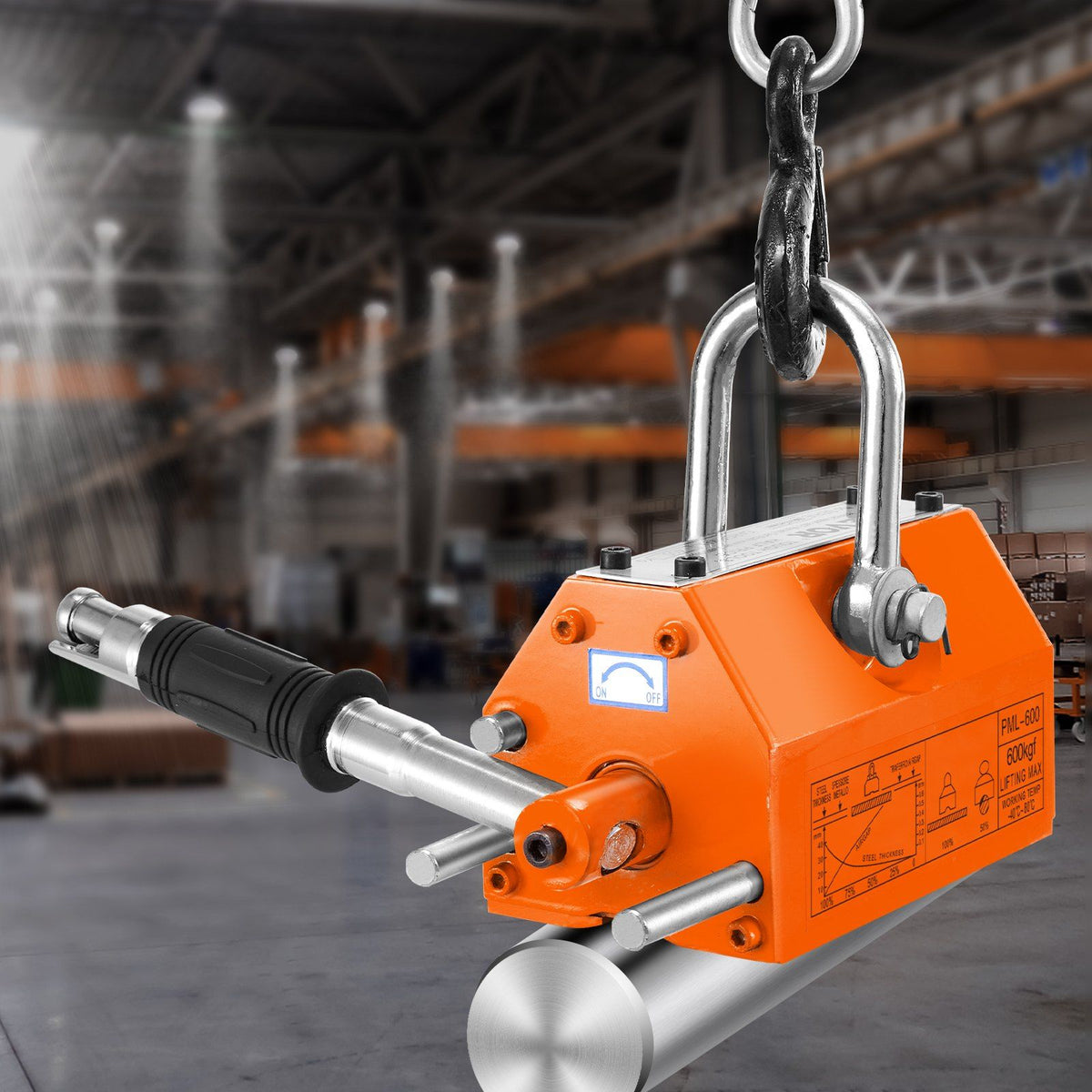 Magnetic Lifter, 600 kg Pulling Capacity, 2.5 Safety Factor, Neodymium & Steel, Lifting Magnet with Release, Permanent Lift Magnets, Heavy Duty Magnet for Hoist, Shop Crane, Block, Board