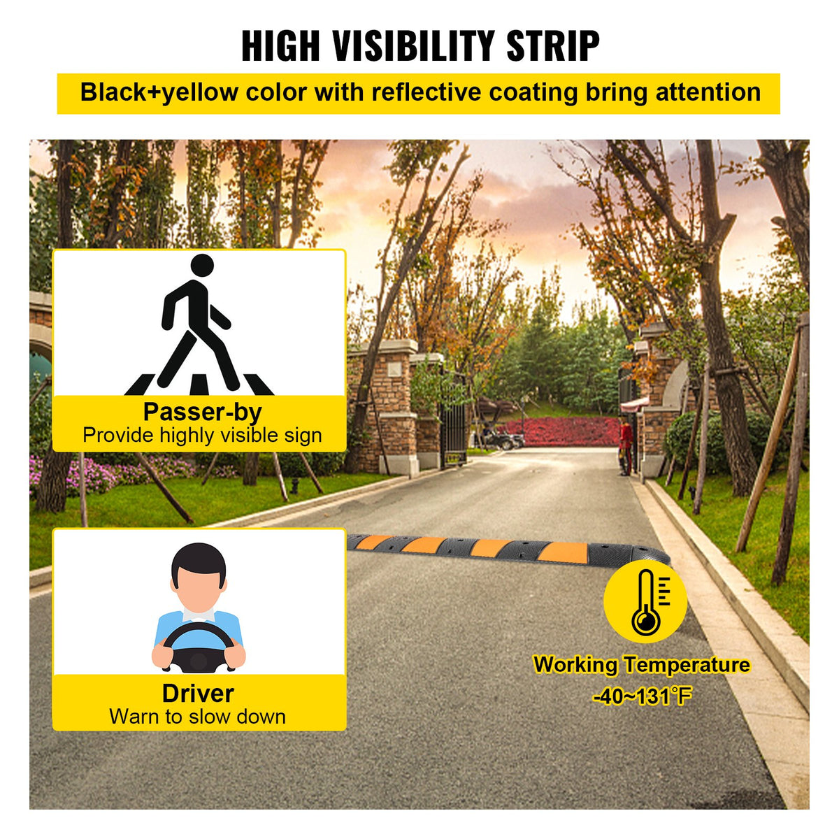 VEVOR Rubber Speed Bump, 1 Pack 2 Channel Speed Bump Hump, 72\" Long Modular Speed Bump Rated 22000 LBS Loading, 72.8 x 12.2 x 2.2 Garage Speed Bump for Asphalt Concrete Gravel Driveway with 2 End Cap