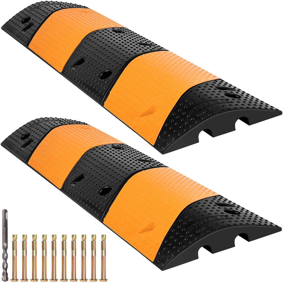 VEVOR Rubber Speed Bump, 2 Pack 2 Channel Speed Bump Hump, 42\&quot; Long Modular Speed Bump Rated 22000 LBS Load Capacity, 40.2 x 11.8 x 2.4 inch Garage Speed Bump for Asphalt Concrete Gravel Driveway