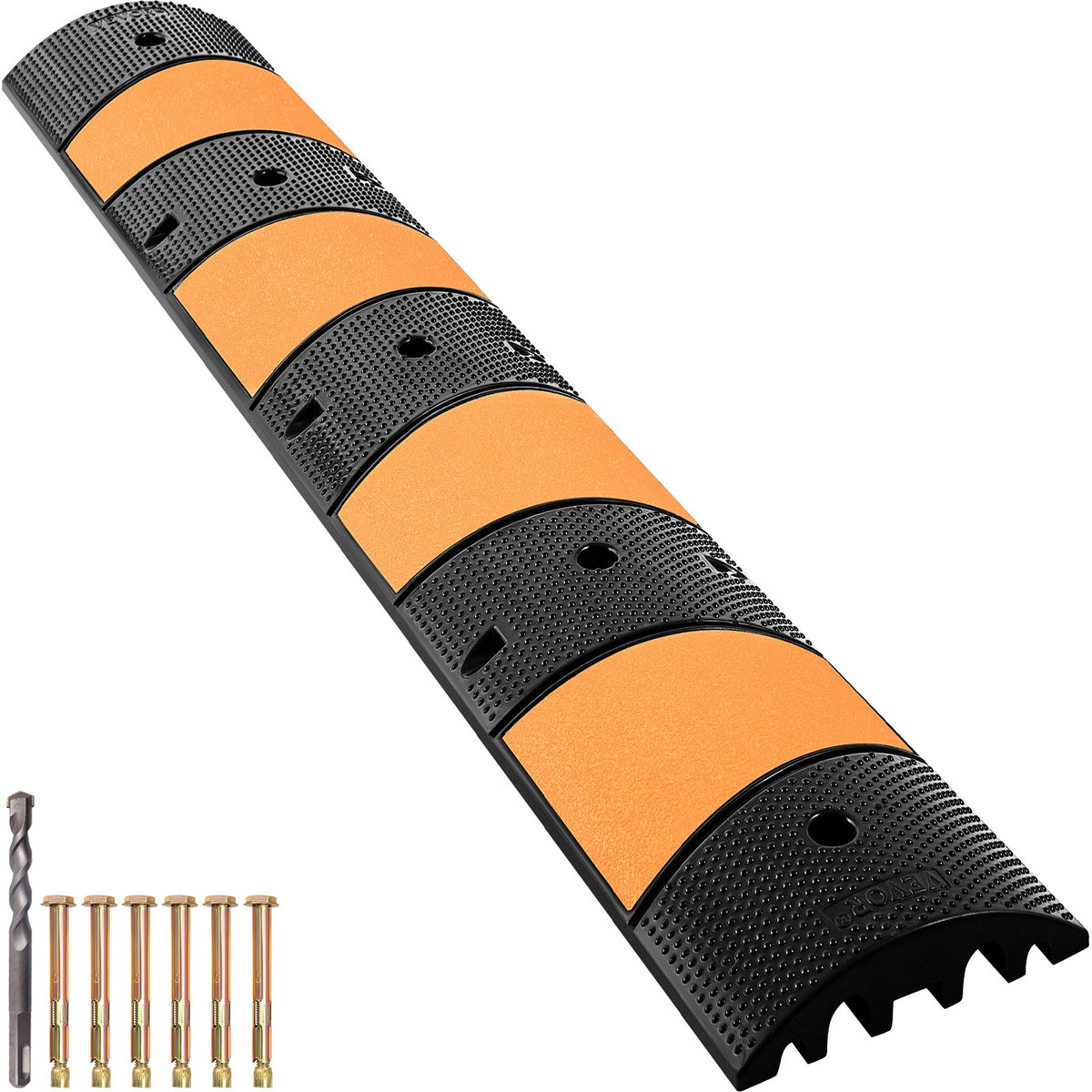 VEVOR Rubber Speed Bump, 1 Pack 2 Channel Speed Bump Hump, 72.8\&quot; Long Modular Speed Bump Rated 22000 LBS Load Capacity, 72.8 x 12.2 x 2.2 Garage Speed Bump for Asphalt Concrete Gravel Driveway-6 FT