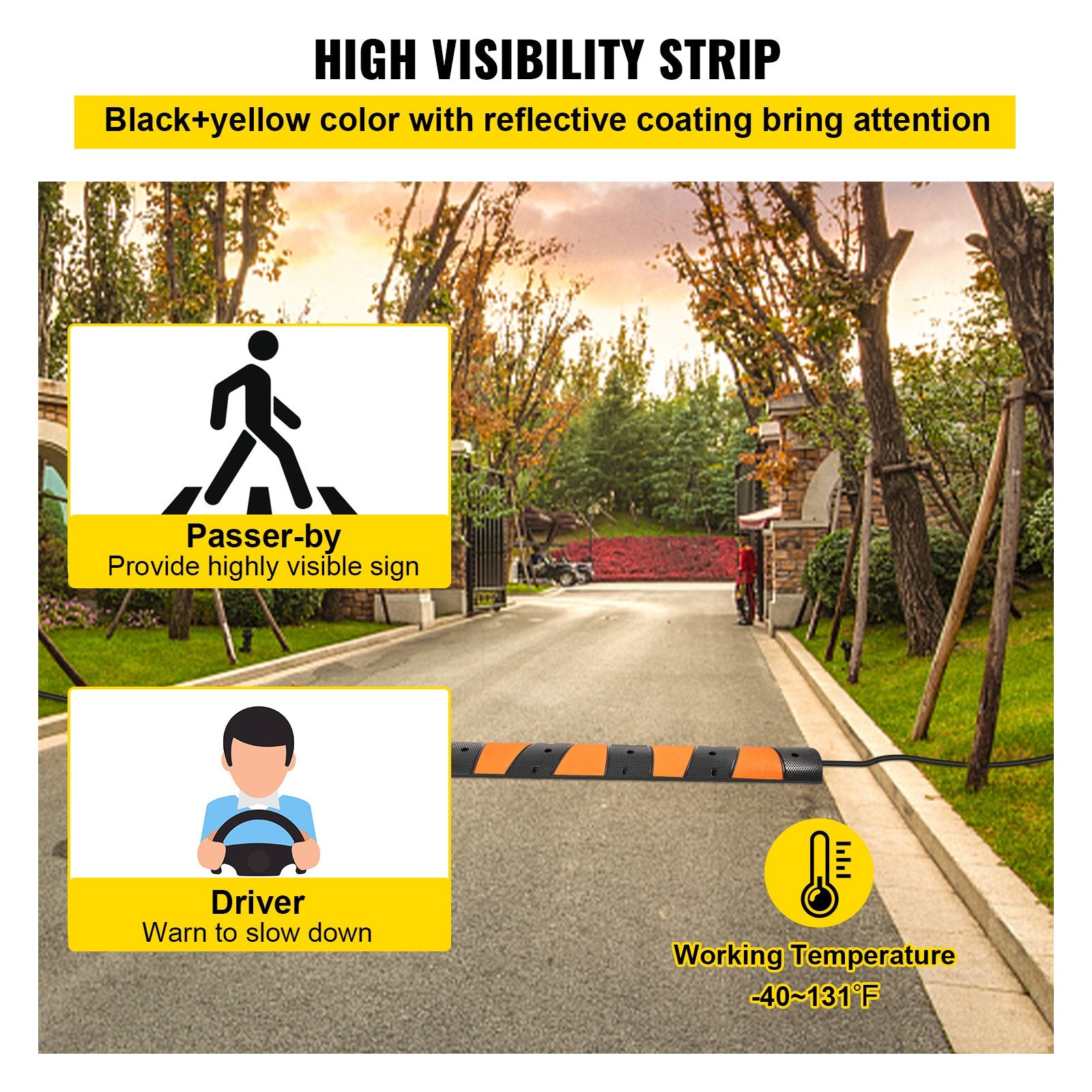 VEVOR Rubber Speed Bump, 1 Pack 2 Channel Speed Bump Hump, 72.8\" Long Modular Speed Bump Rated 22000 LBS Load Capacity, 72.8 x 12.2 x 2.2 Garage Speed Bump for Asphalt Concrete Gravel Driveway-6 FT