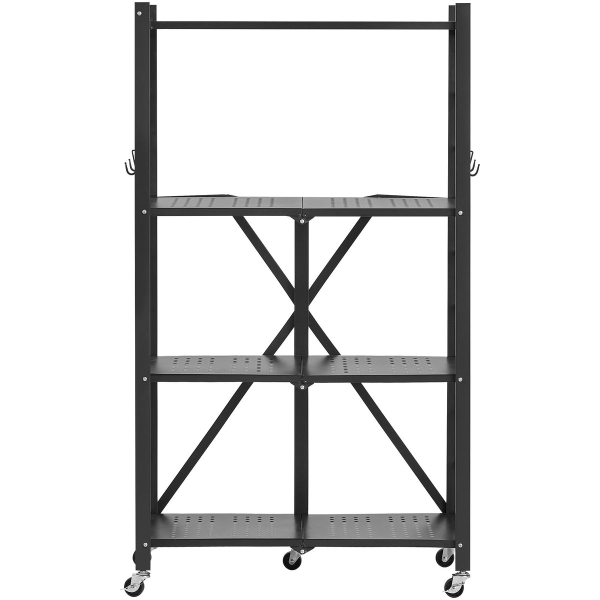 VEVOR 4-Tier Foldable Storage Shelf with Wheels, 66 cm W x 33 cm D x 117 cm H Folding Metal Rack Shelving Unit, No Assembly Organizer Shelf for Garage, Kitchen, Basement, Black