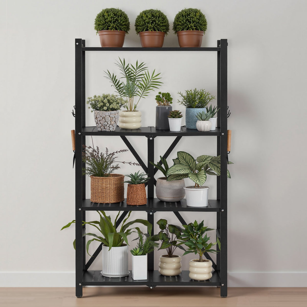 VEVOR 4-Tier Foldable Storage Shelf with Wheels, 66 cm W x 33 cm D x 117 cm H Folding Metal Rack Shelving Unit, No Assembly Organizer Shelf for Garage, Kitchen, Basement, Black