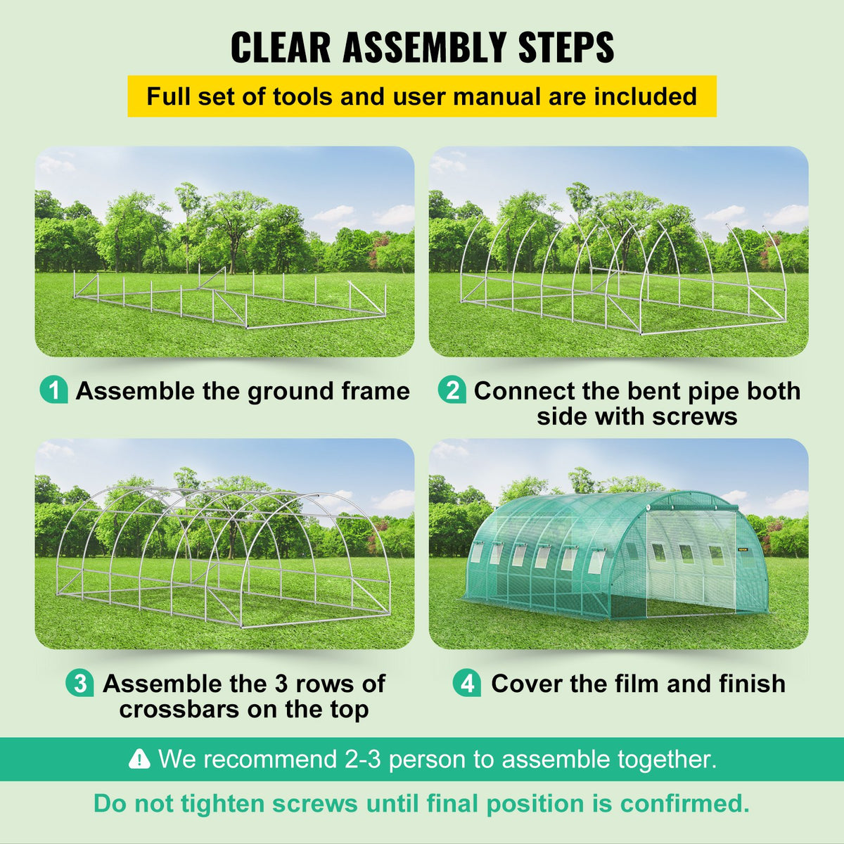 VEVOR Walk-in Tunnel Greenhouse Galvanized Frame Waterproof Cover 20x10x7 ft
