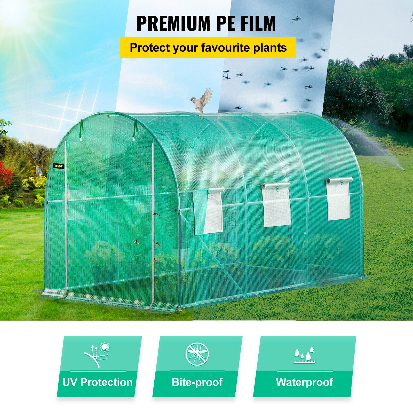 VEVOR Walk-in Tunnel Greenhouse Galvanized Frame & Waterproof Cover 12x7x7 ft