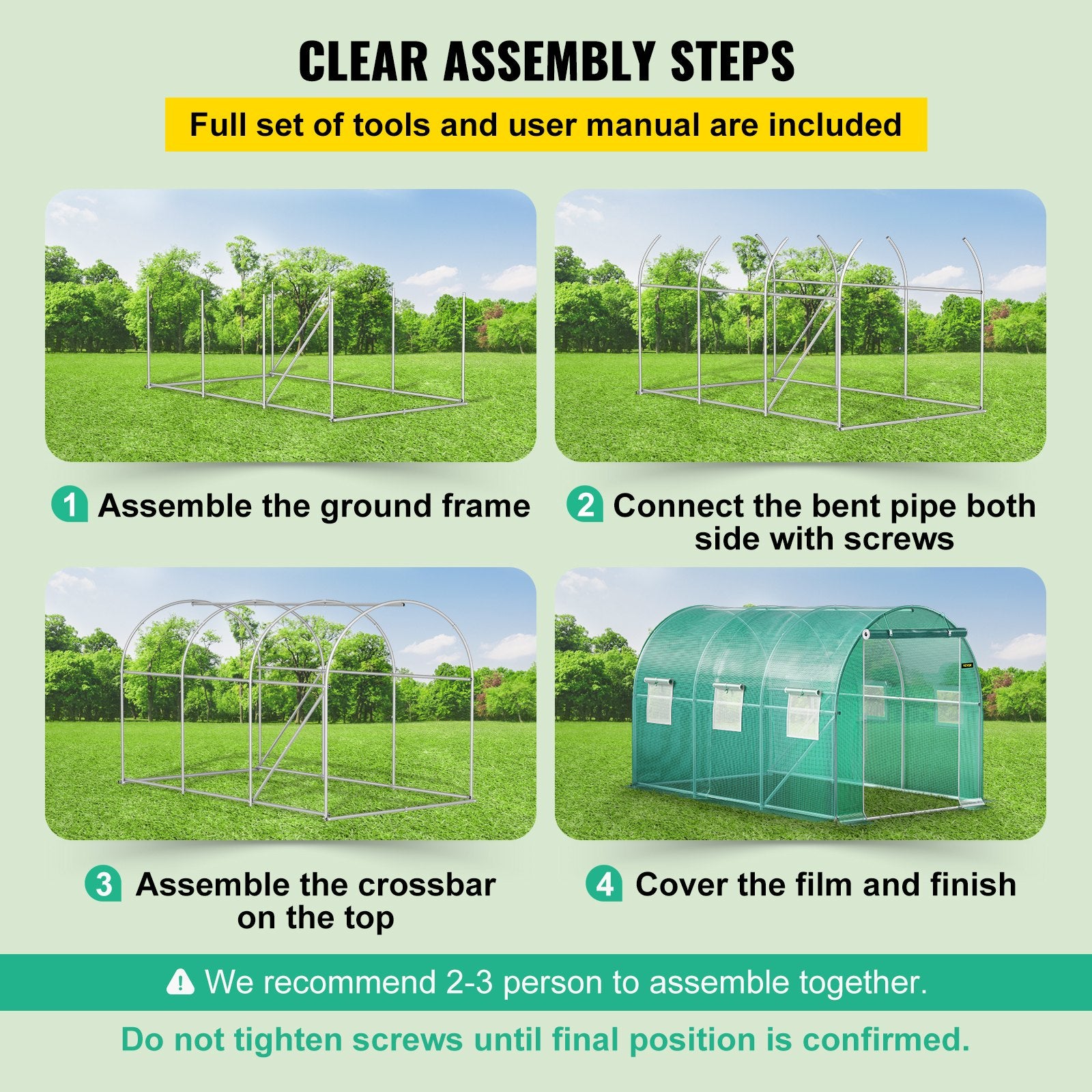 VEVOR Walk-in Tunnel Greenhouse Galvanized Frame & Waterproof Cover 12x7x7 ft