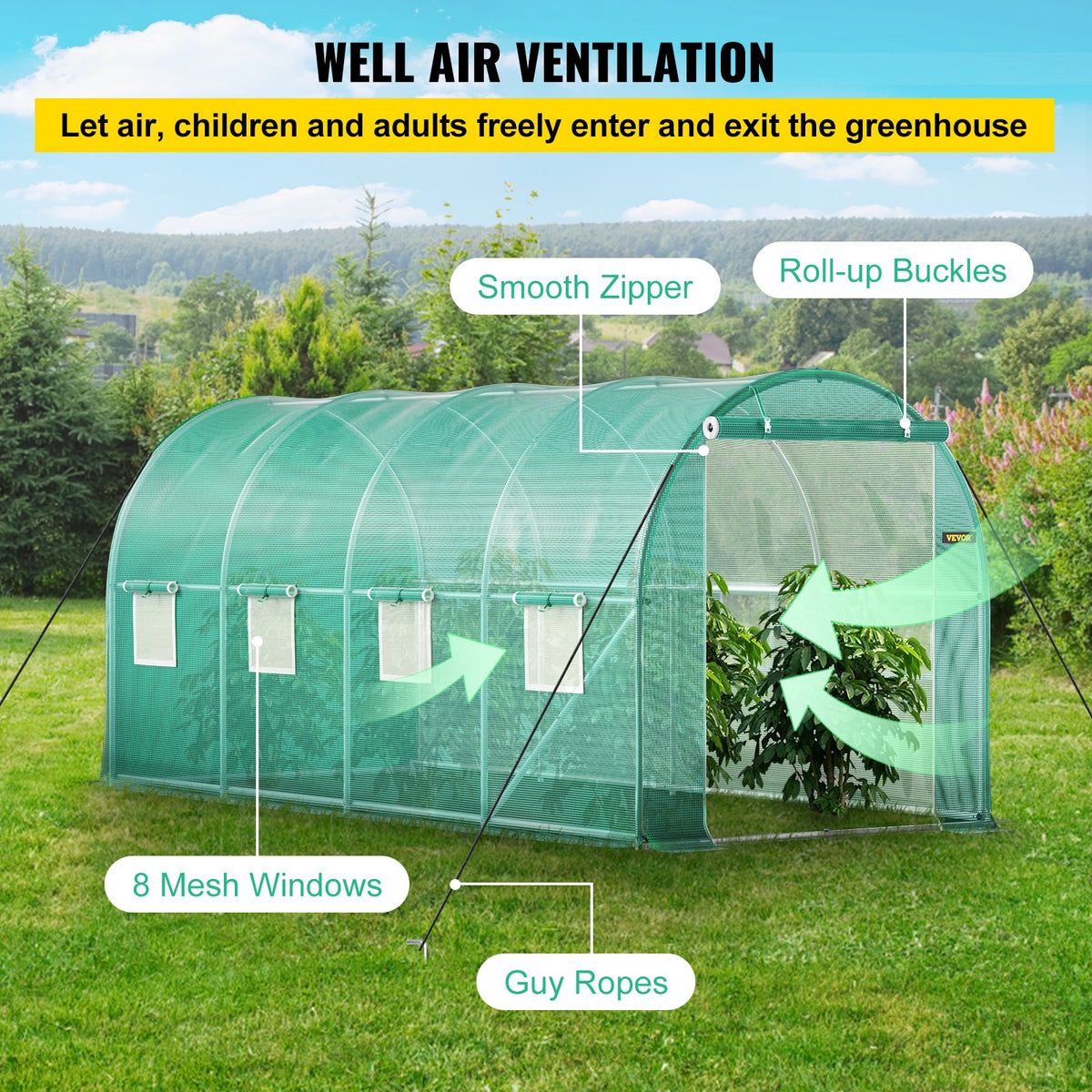 VEVOR Walk-in Tunnel Greenhouse Galvanized Frame & Waterproof Cover 15x7x7 ft