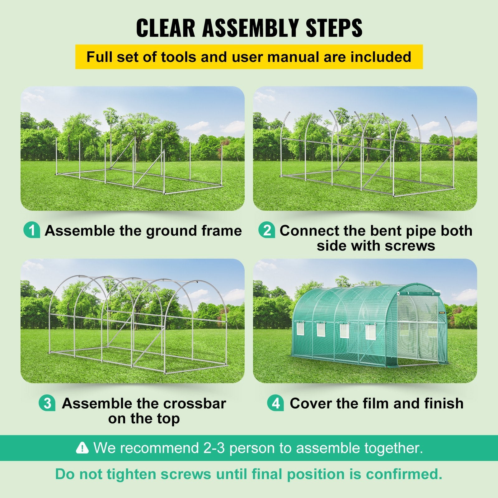 VEVOR Walk-in Tunnel Greenhouse Galvanized Frame & Waterproof Cover 15x7x7 ft