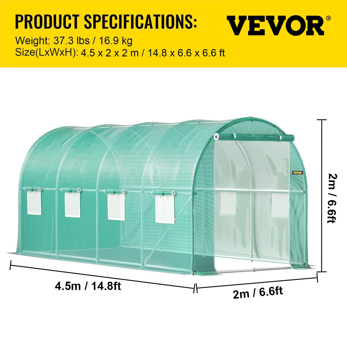 VEVOR Walk-in Tunnel Greenhouse Galvanized Frame & Waterproof Cover 15x7x7 ft
