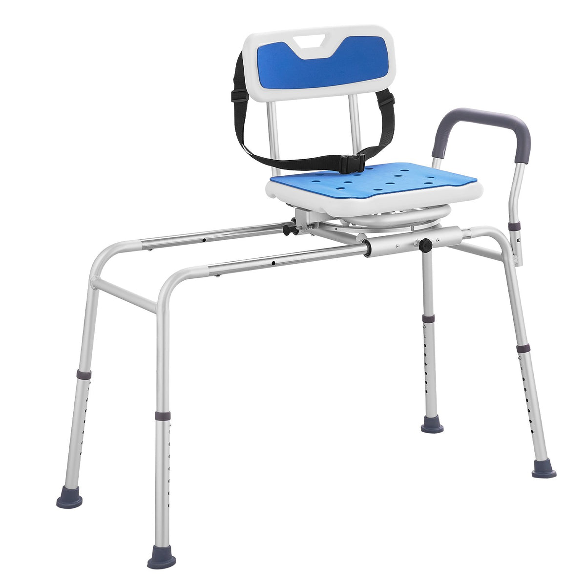 VEVOR Sliding Tub Transfer Bench with 360 Degree Swivel Seat, Height Adjustable Bathtub Transfer Bench with Armrest & Safety Belt, Non-Slip Rotating Shower Chair for Elderly Disabled, 400LBS Capacity