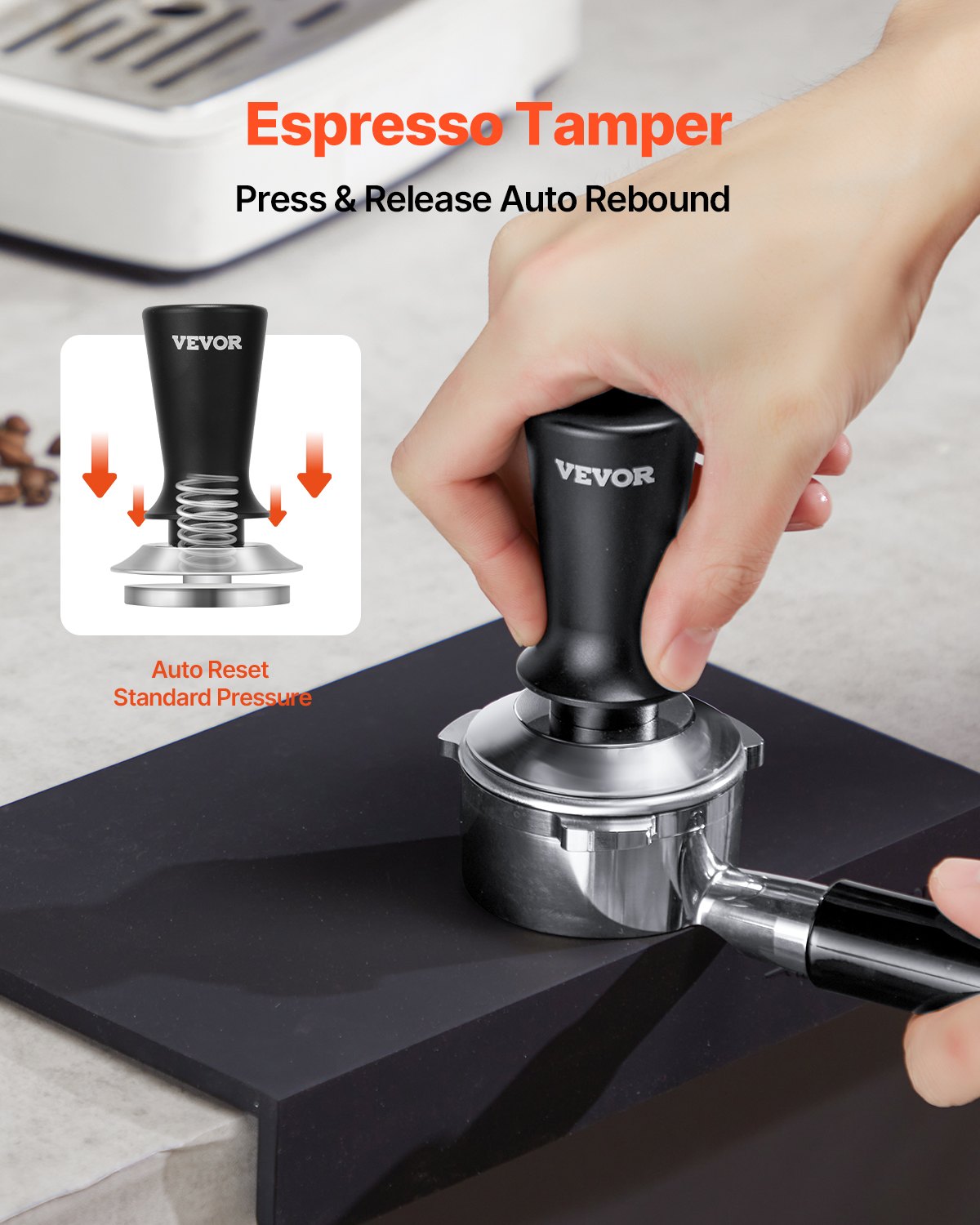 VEVOR 51mm/53mm/58mm Espresso Tamper Stainless Steel Coffee Tamper with Spring