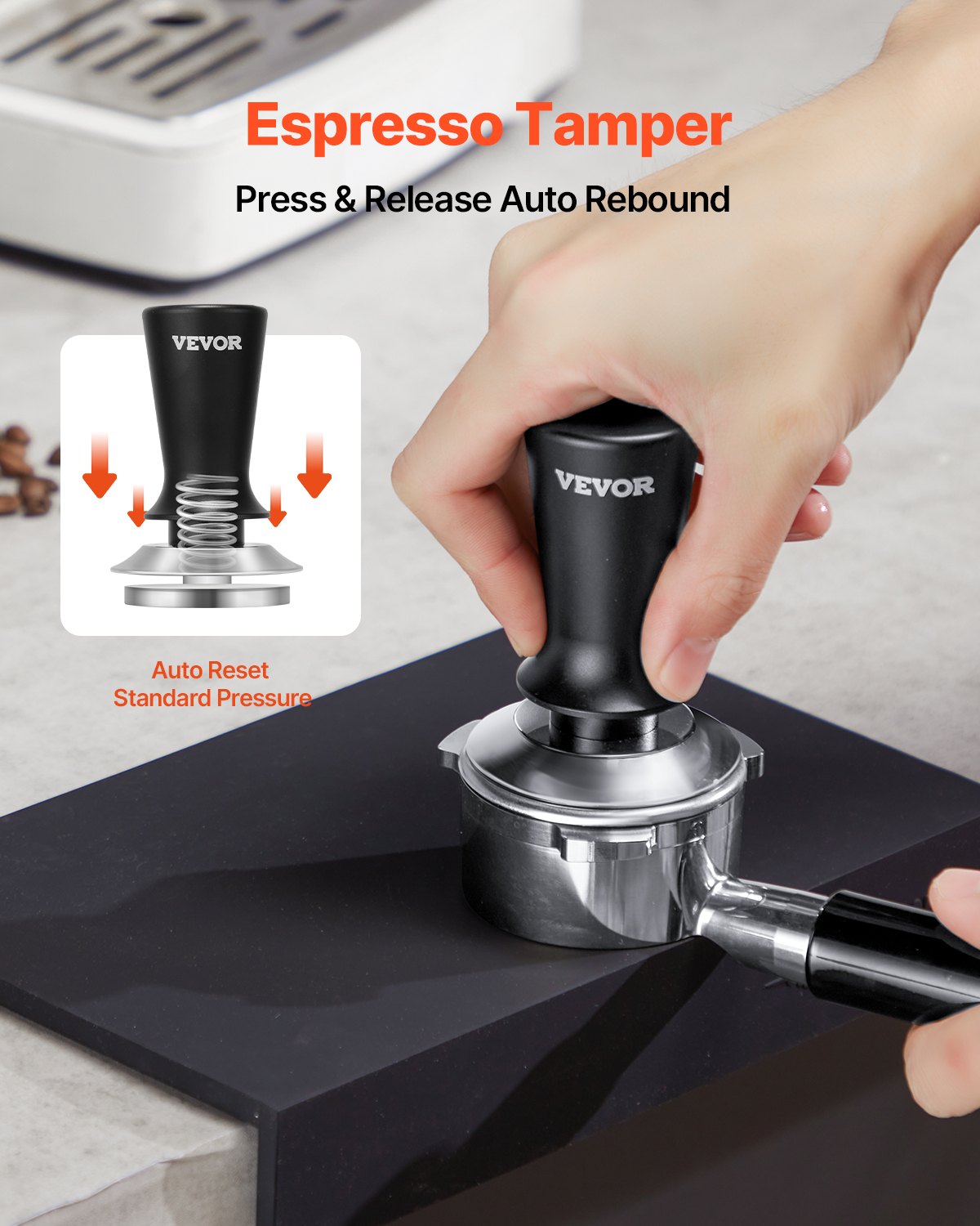 VEVOR 51mm/53mm/58mm Espresso Tamper Stainless Steel Coffee Tamper with Spring
