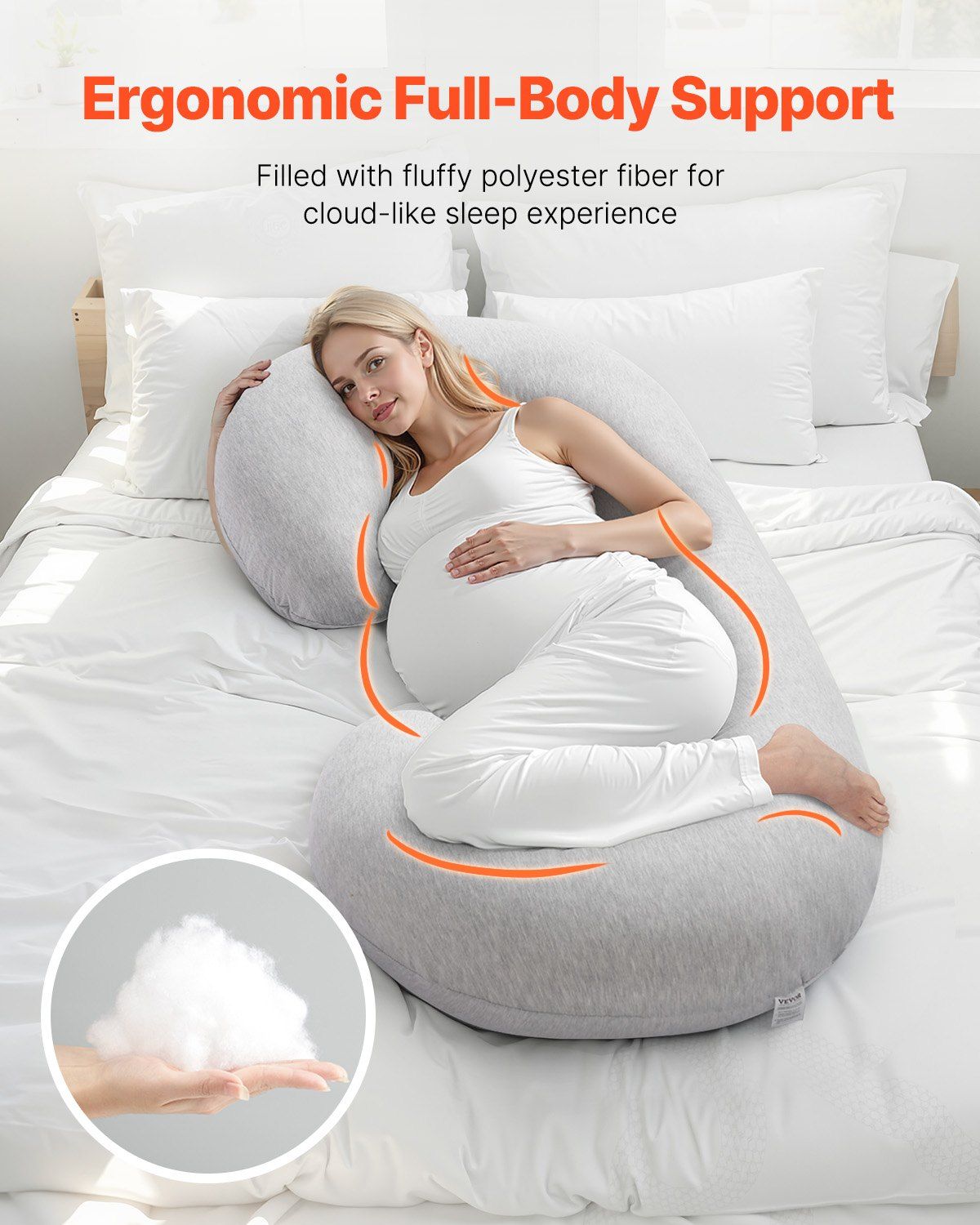 Pregnancy Pillow, C-Shaped Full Body Maternity Pillow, Ultra-Soft and Breathable Pregnant Support Pillows with Removable & Washable Cover, Perfect for Back, Belly, Hip, Legs Relief