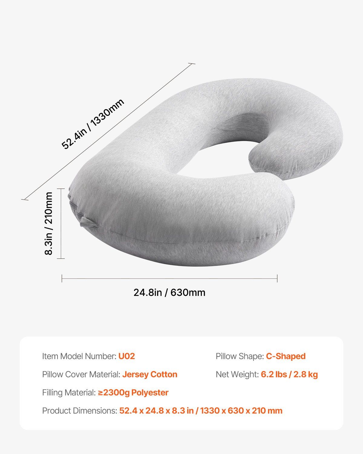 Pregnancy Pillow, C-Shaped Full Body Maternity Pillow, Ultra-Soft and Breathable Pregnant Support Pillows with Removable & Washable Cover, Perfect for Back, Belly, Hip, Legs Relief