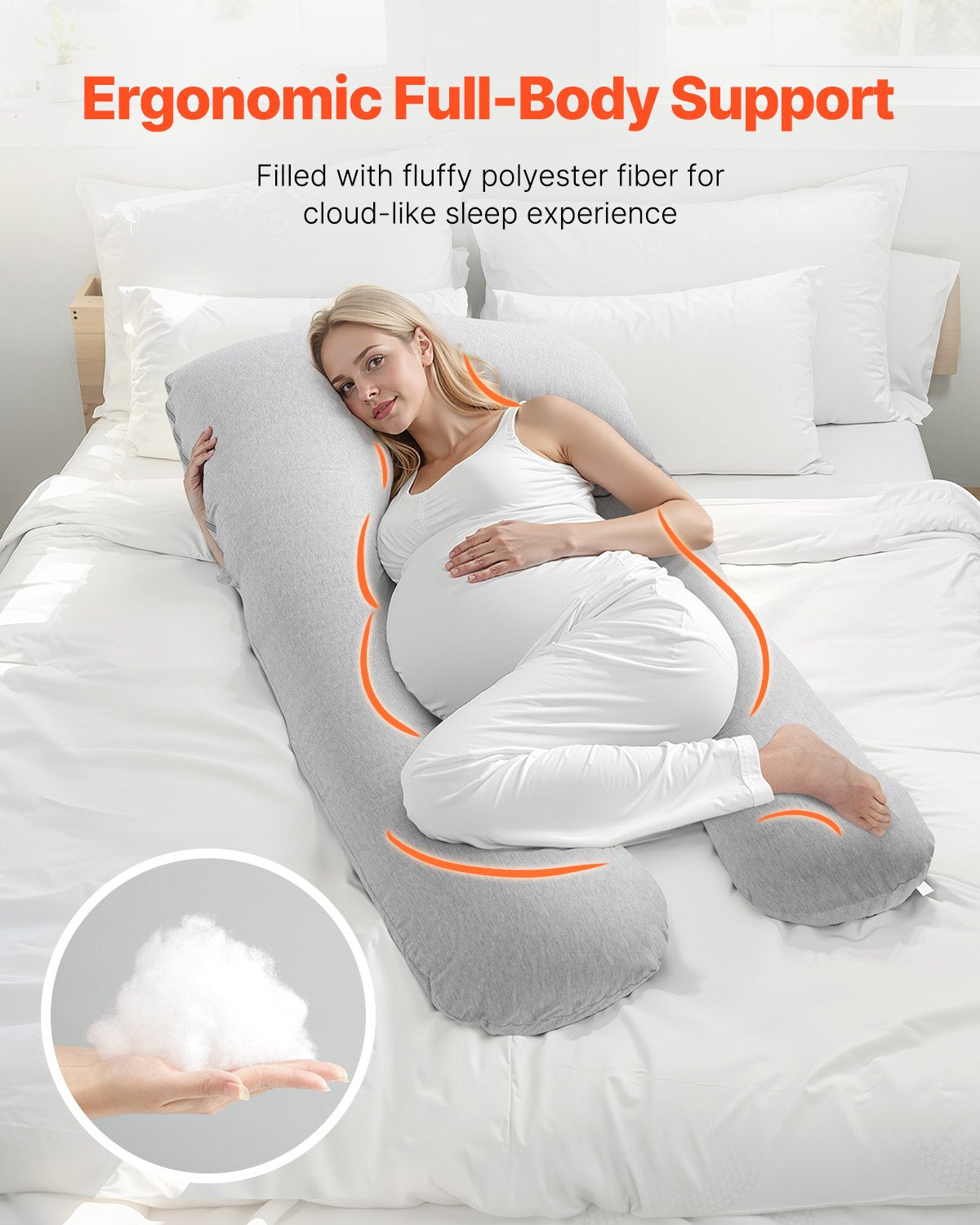 VEVOR Pregnancy Pillow, U-Shaped Full Body Maternity Pillow for Pregnant Women, Soft and Breathable Pregnant Support Pillows with Removable & Washable Cover, Perfect for Back, Belly, Hip, Legs Relief