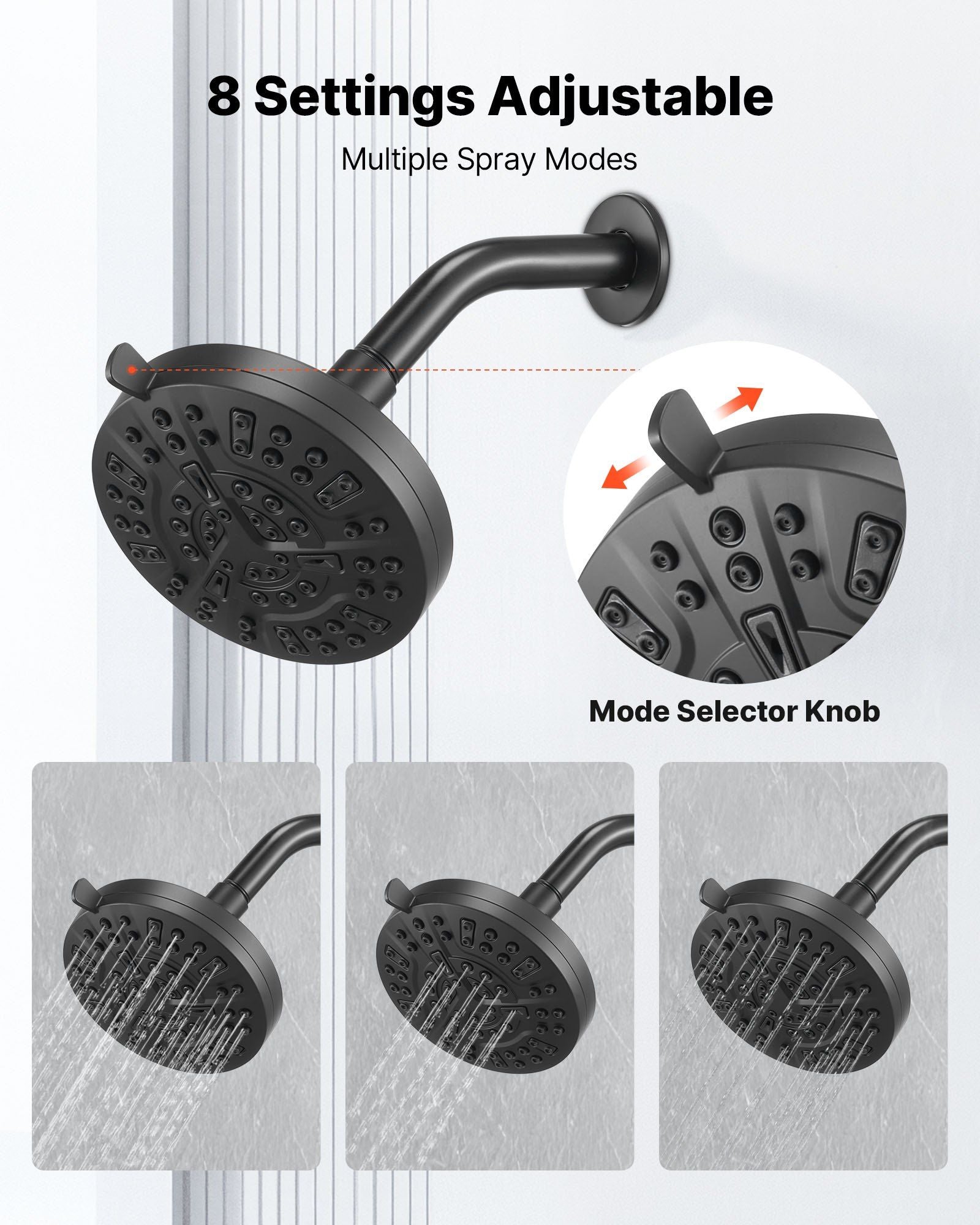 Tub and Shower Faucet Set, Complete with 127 mm Rainfall Shower Head and Bathtub Spout, 8-Setting Adjustable Spray, Single-Handle Tub Trim Kit with Brass Pressure Balancing Valve, Matte Black