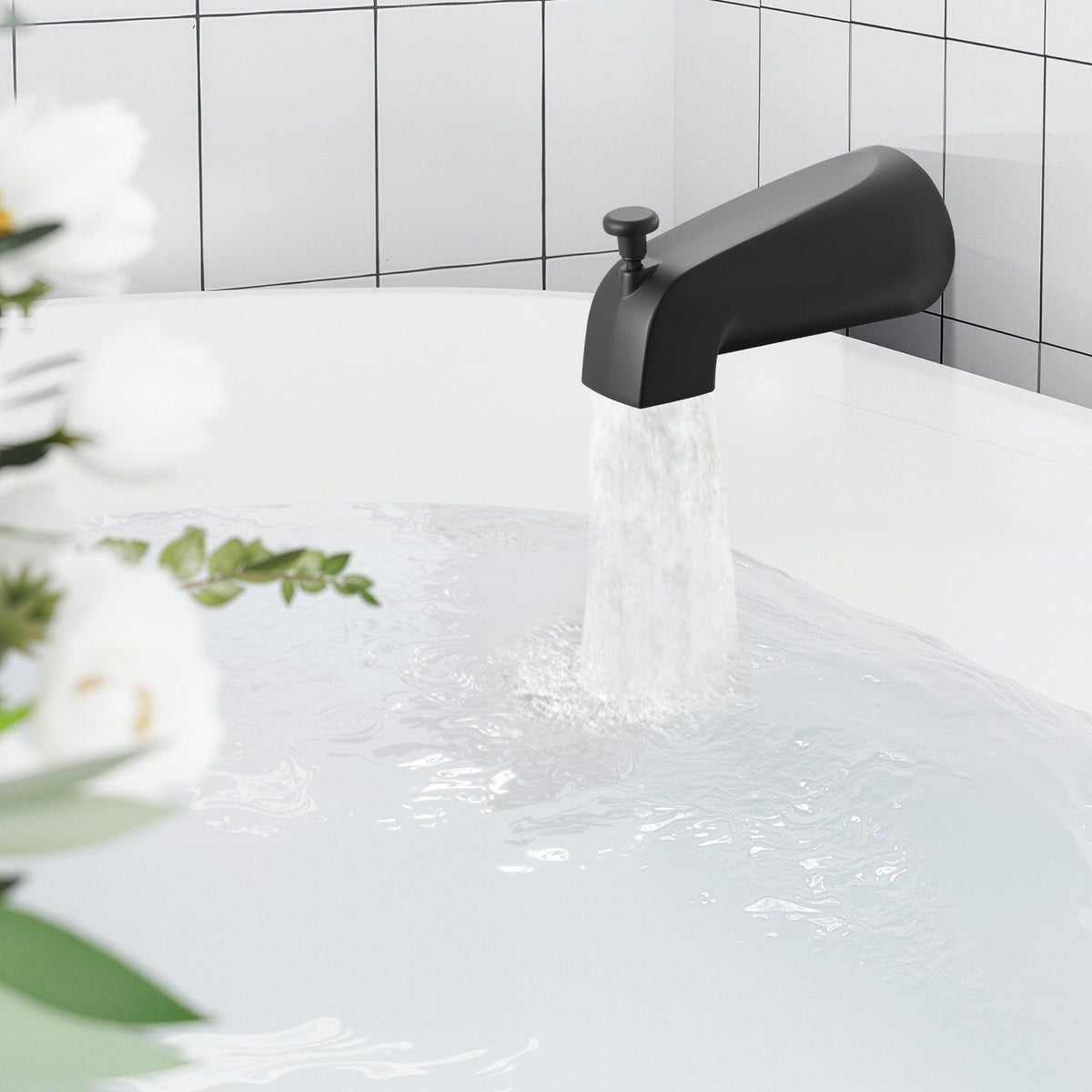 Tub and Shower Faucet Set, Complete with 127 mm Rainfall Shower Head and Bathtub Spout, 8-Setting Adjustable Spray, Single-Handle Tub Trim Kit with Brass Pressure Balancing Valve, Matte Black